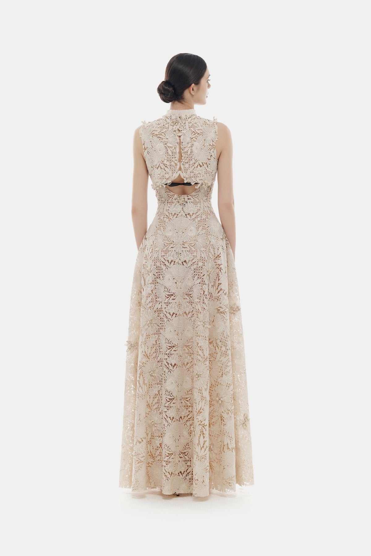 Beige Flower Beaded Maxi Dress by Montsand