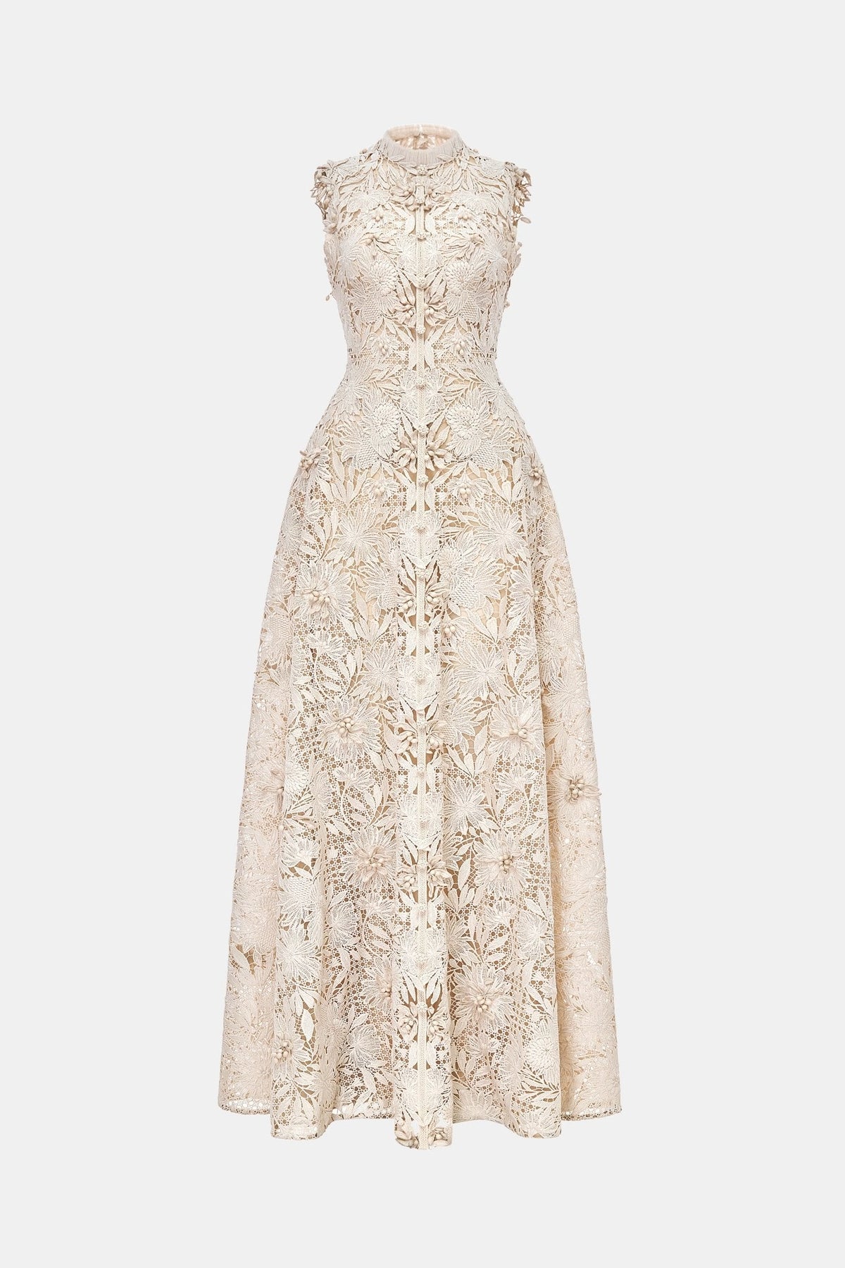 Beige Flower Beaded Maxi Dress by Montsand