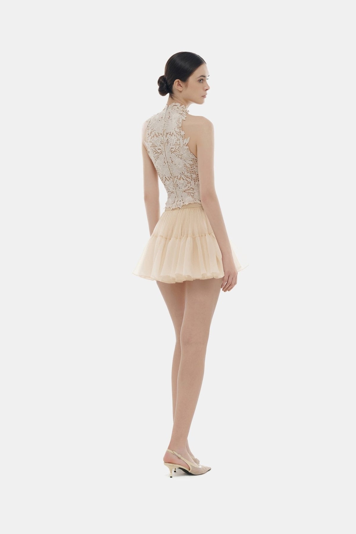 Beige Flower Beaded Top by Montsand