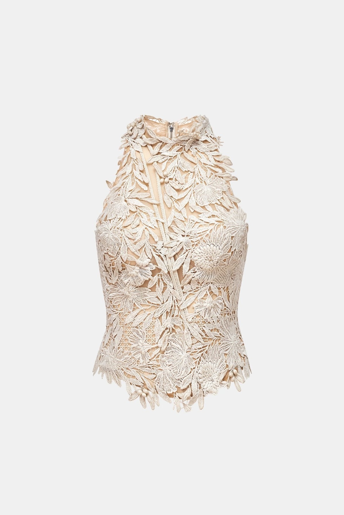 Beige Flower Beaded Top by Montsand