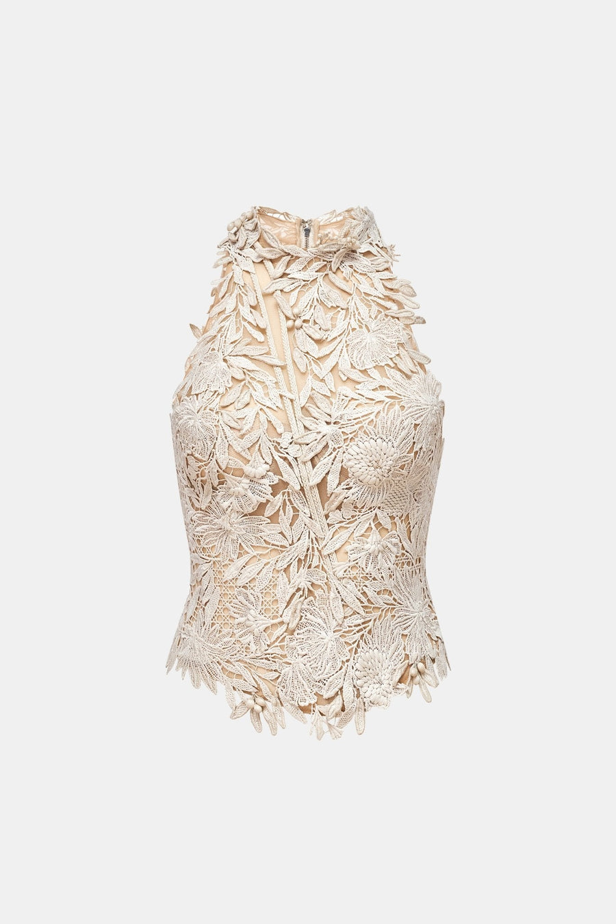 Beige Flower Beaded Top