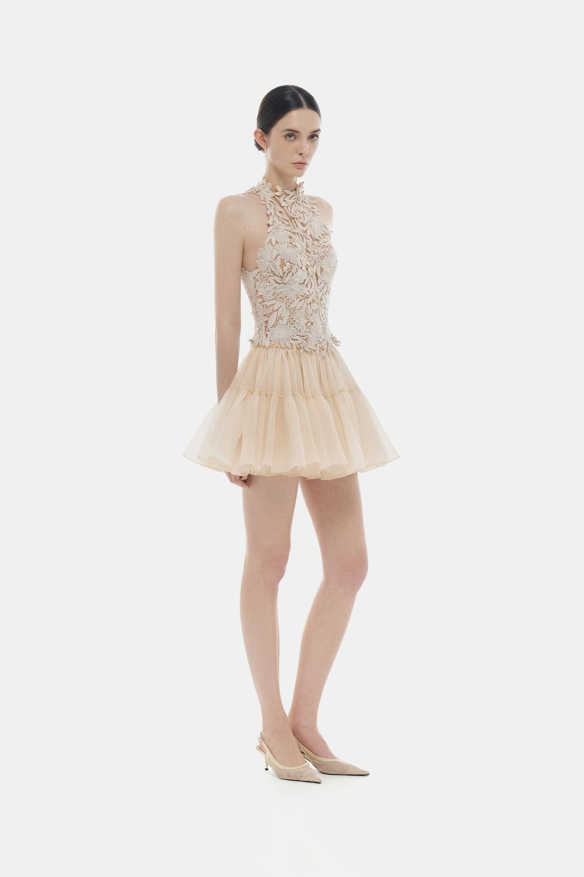 Beige Flower Beaded Top by Montsand