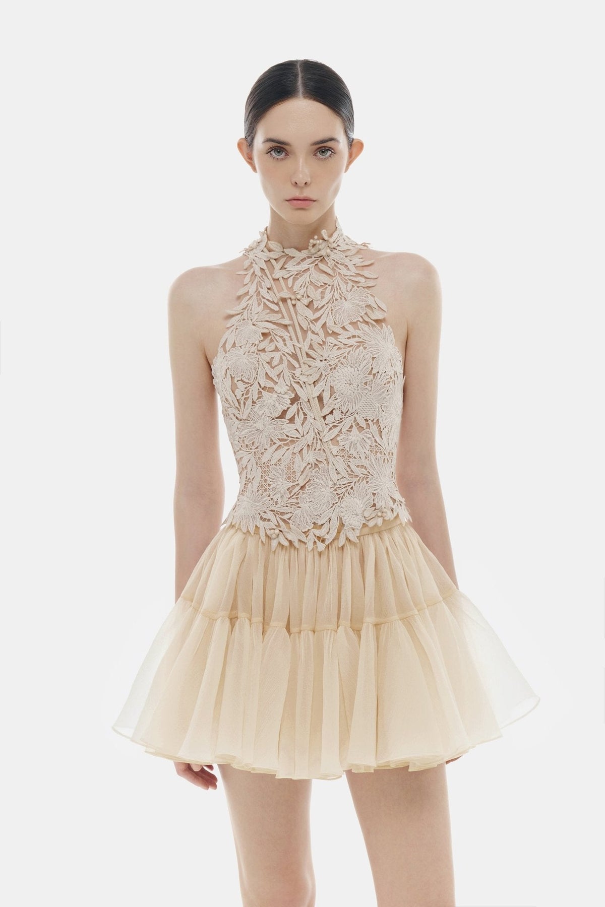 Beige Flower Beaded Top by Montsand