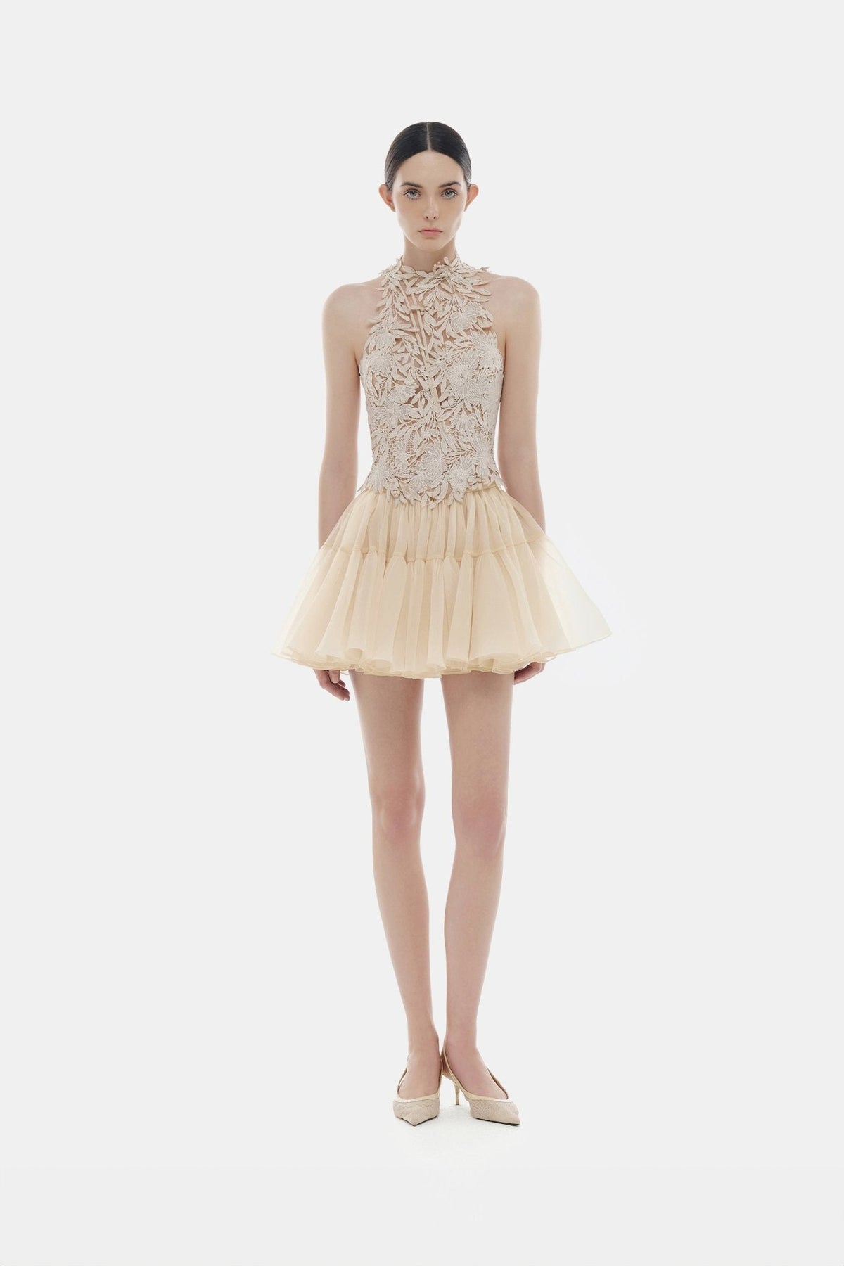 Beige Flower Beaded Top by Montsand