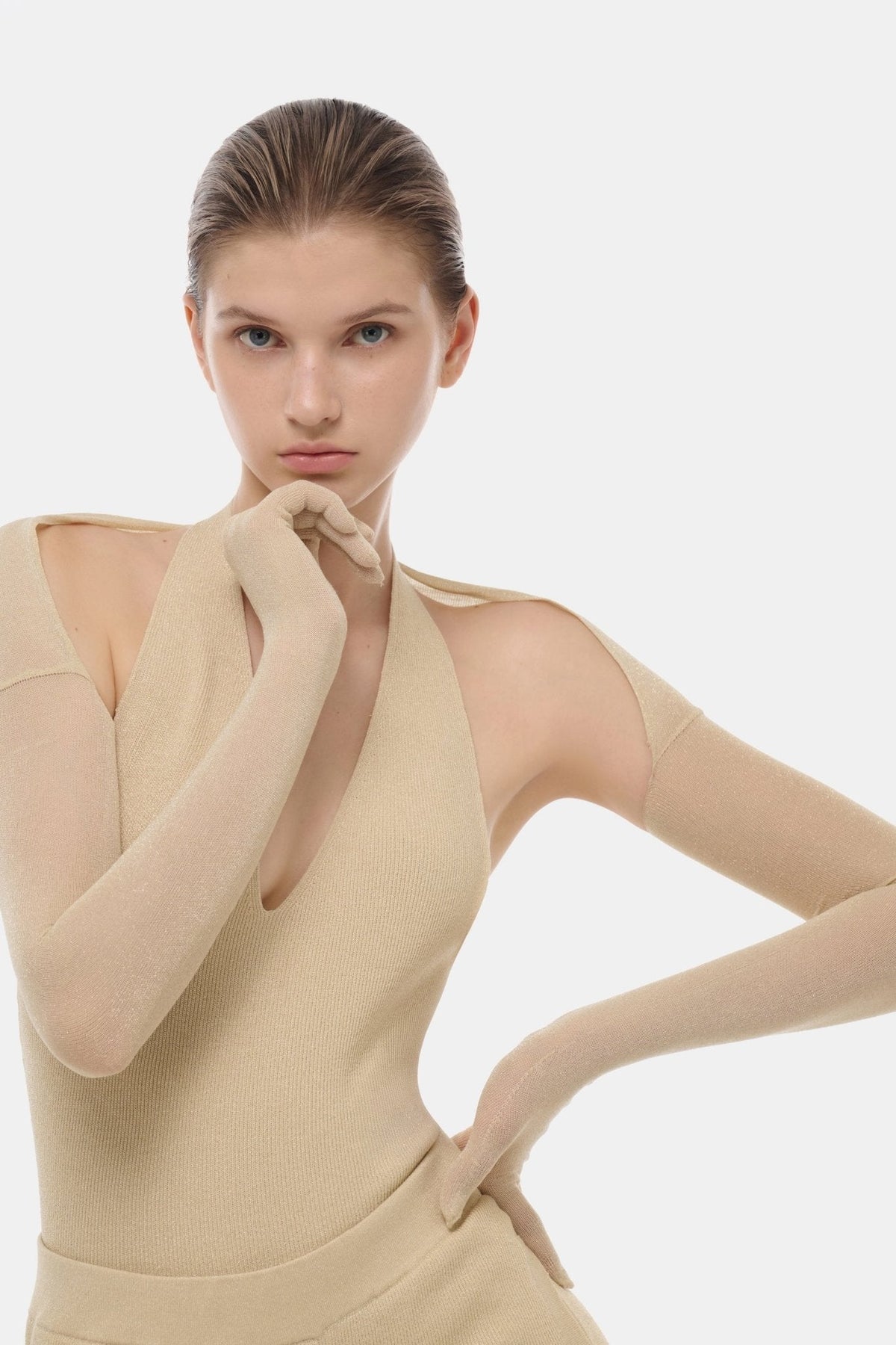 Beige Knit Gloves by Montsand