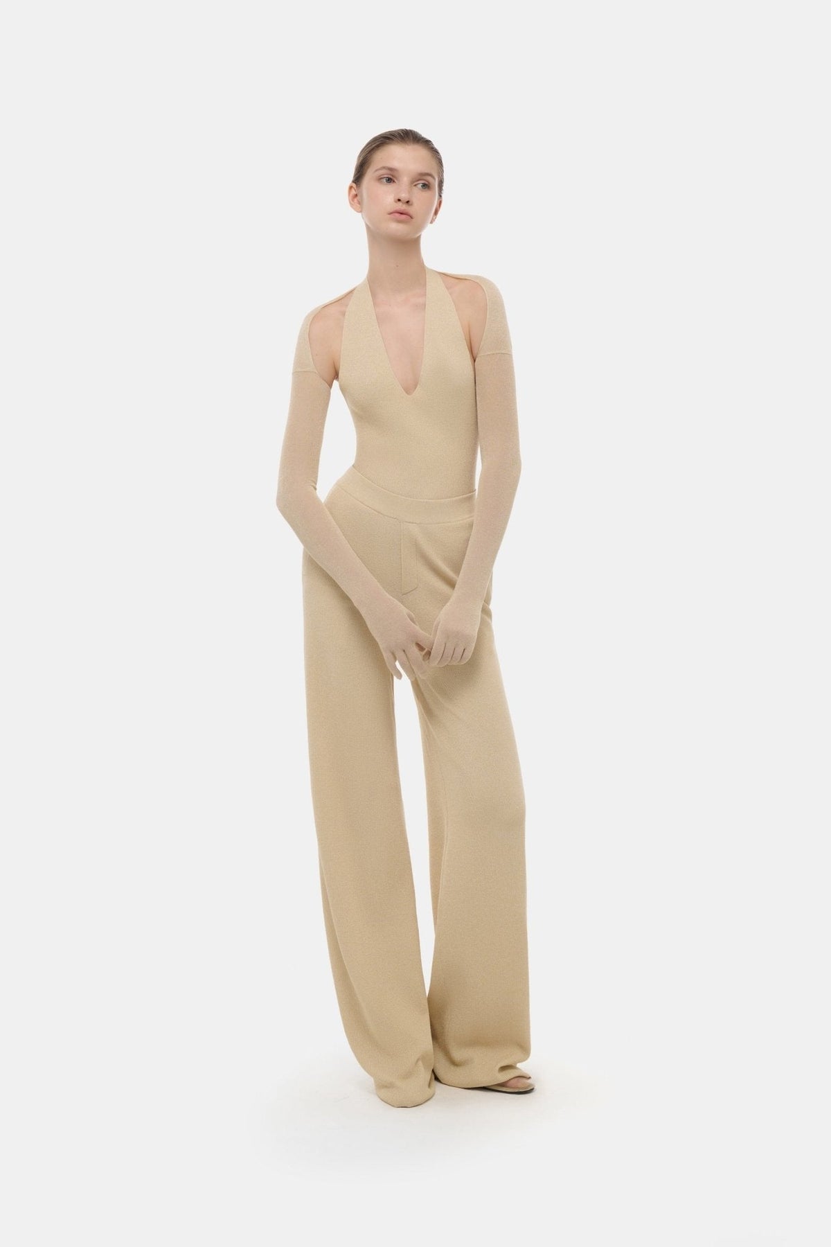 Beige Knit Gloves by Montsand