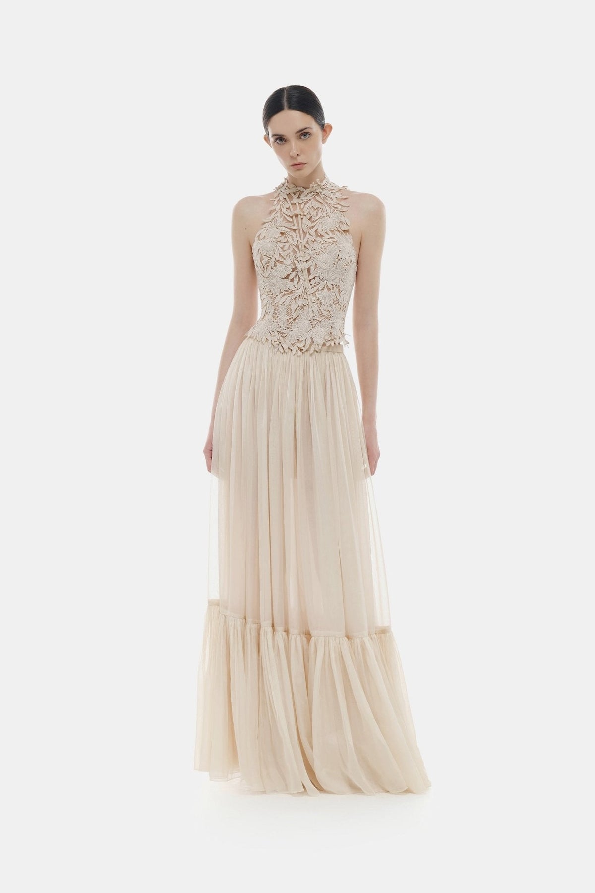 Beige Layered Maxi Skirt by Montsand
