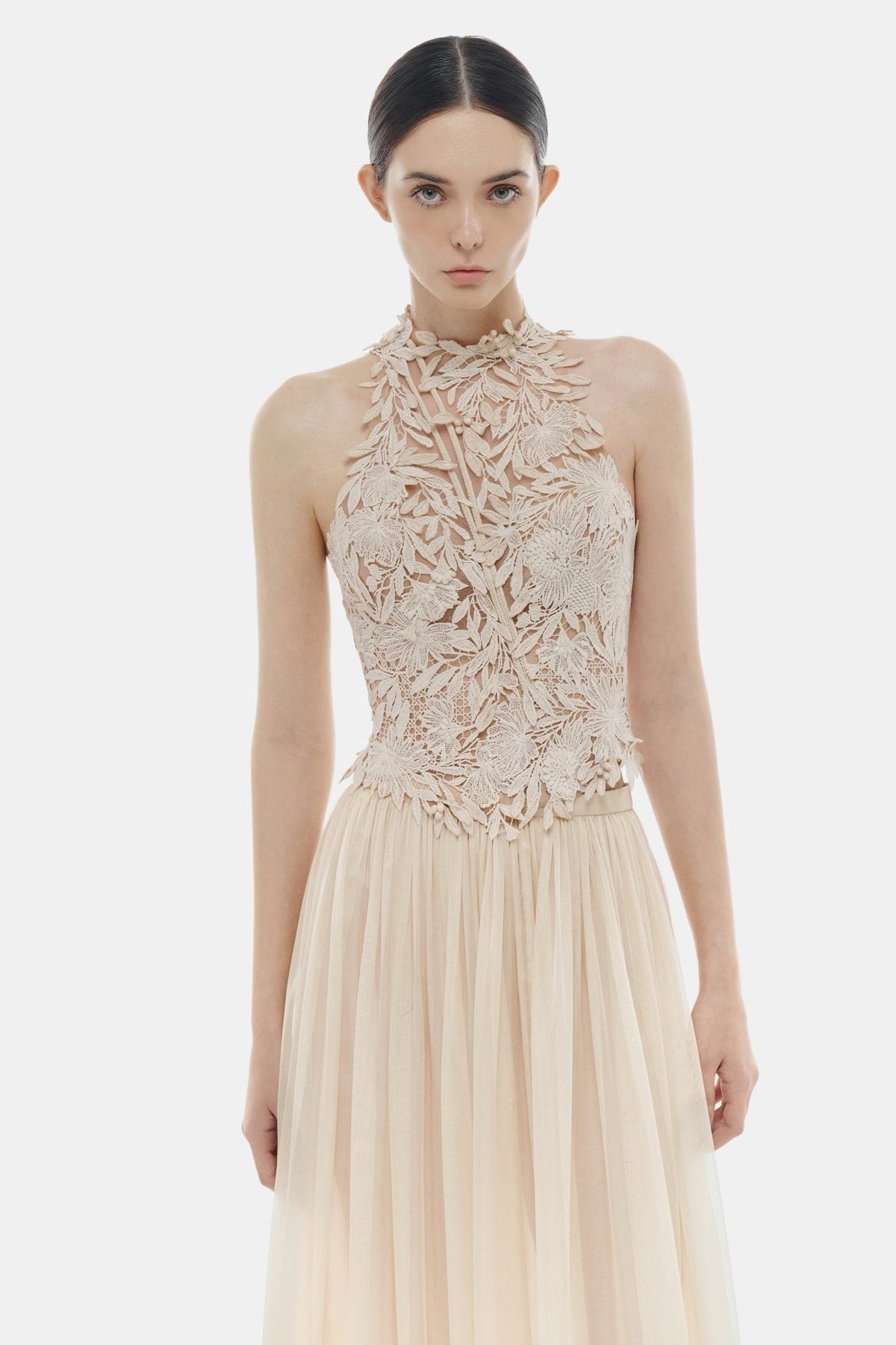 Beige Layered Maxi Skirt by Montsand