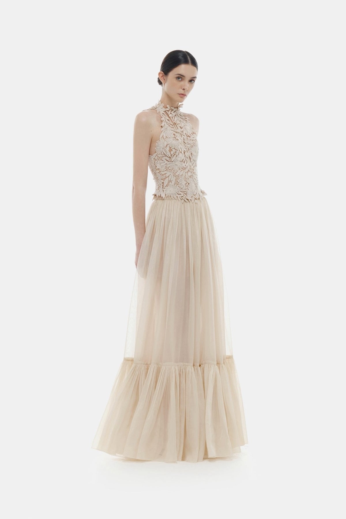 Beige Layered Maxi Skirt by Montsand