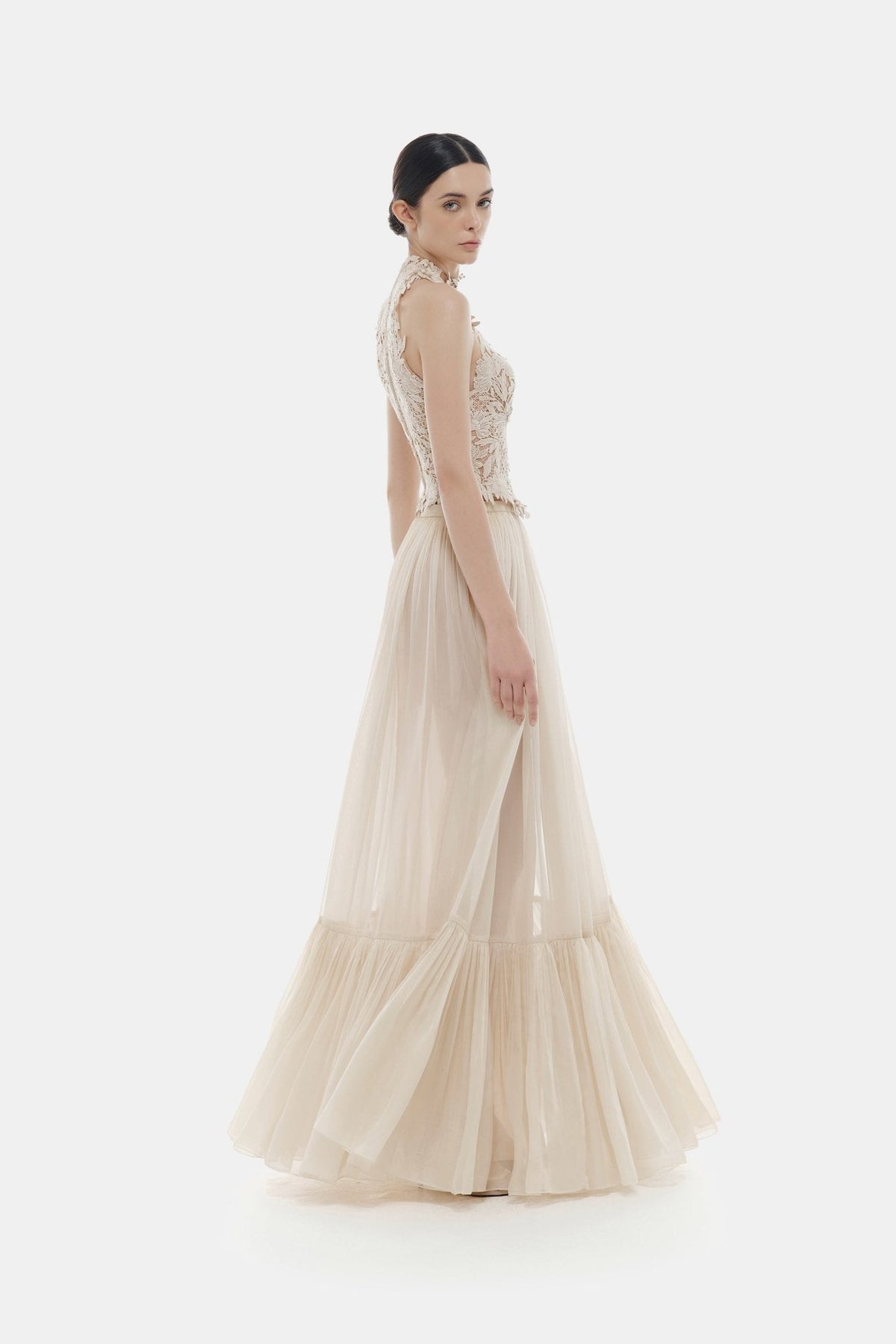 Beige Layered Maxi Skirt by Montsand