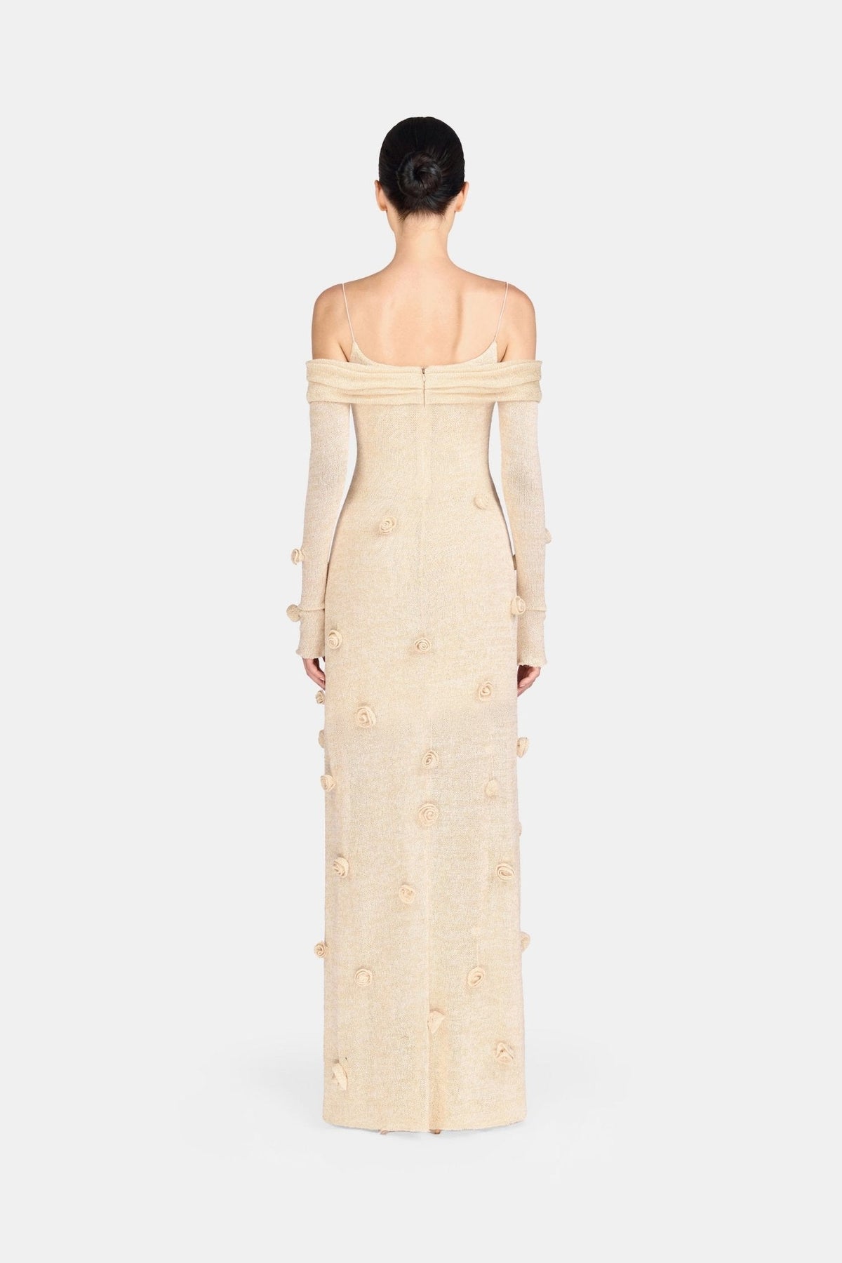 Beige Off-shoulder Floral Dress by Montsand