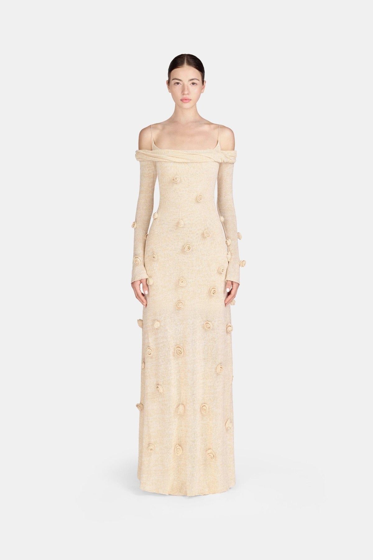 Beige Off-shoulder Floral Dress by Montsand