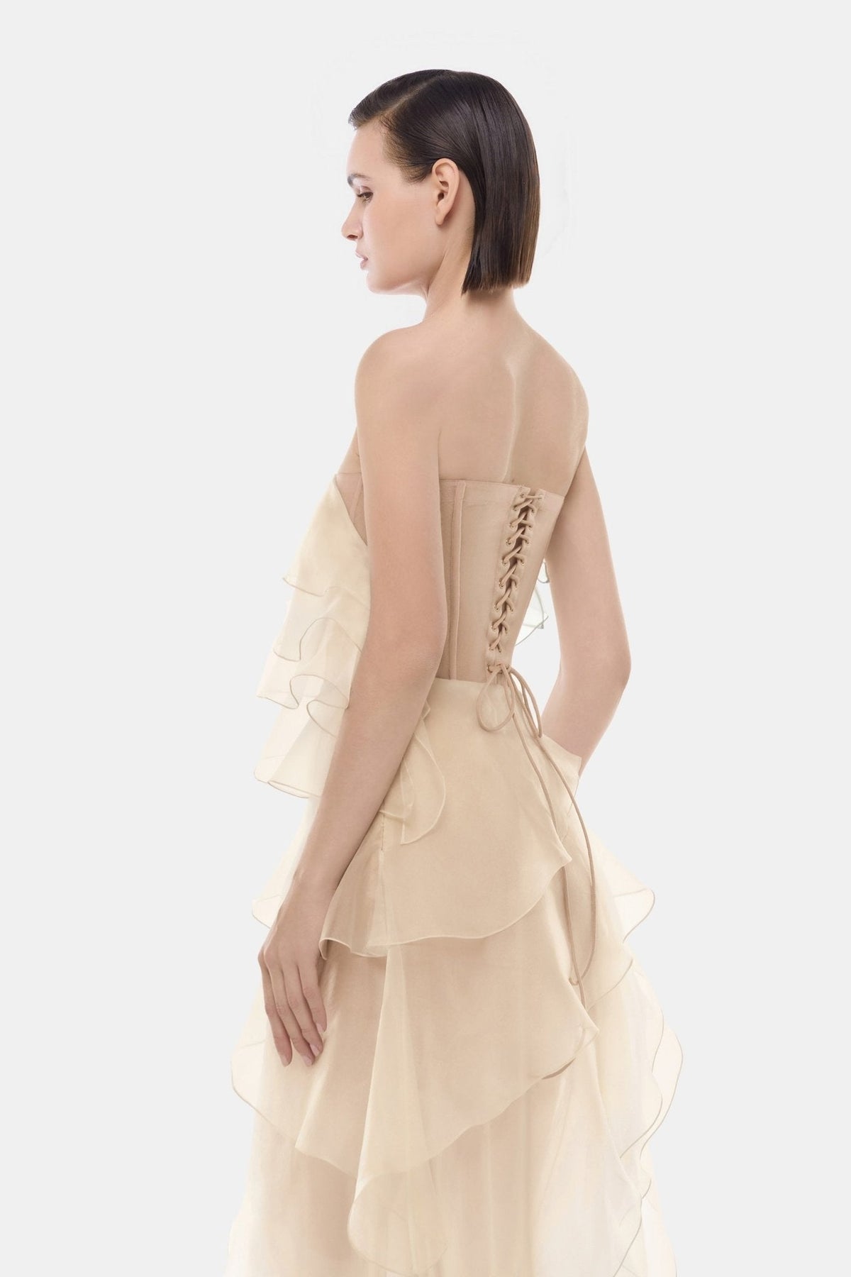 Beige Tiered Strapless Dress by Montsand