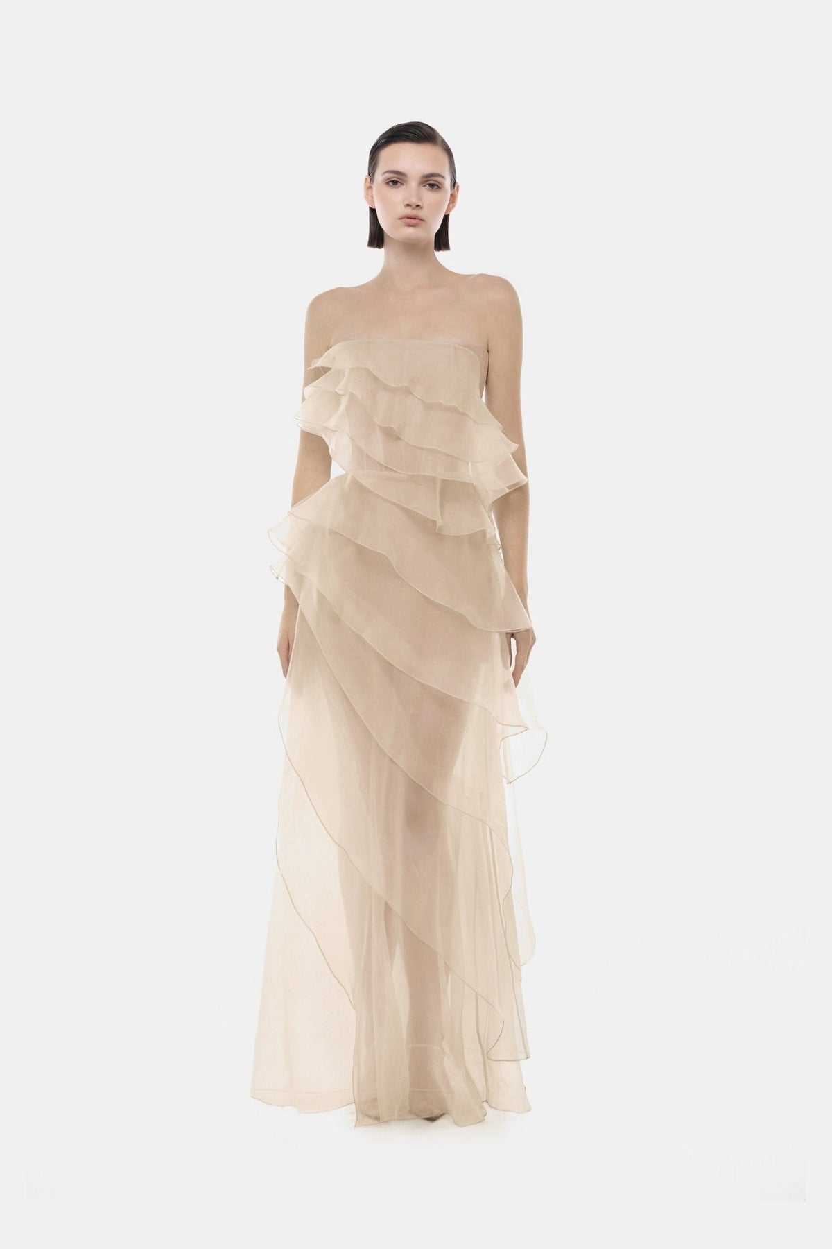 Beige Tiered Strapless Dress by Montsand