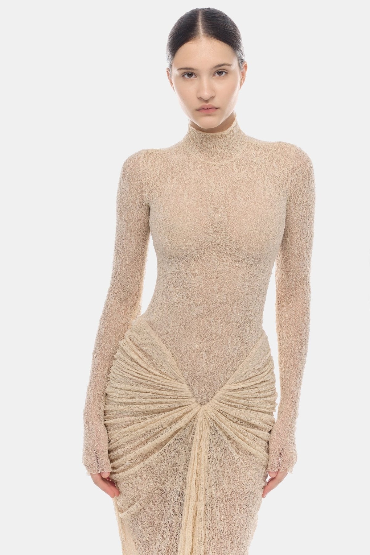 Beige Twisted Bodycon Dress by Montsand