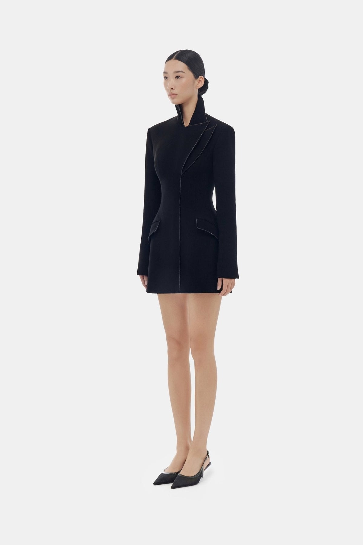 Black Asymmetrical Crystal Beaded Dress by Montsand
