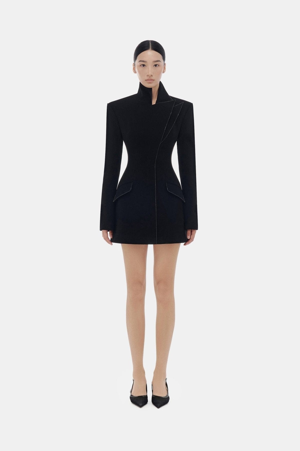 Black Asymmetrical Crystal Beaded Dress by Montsand