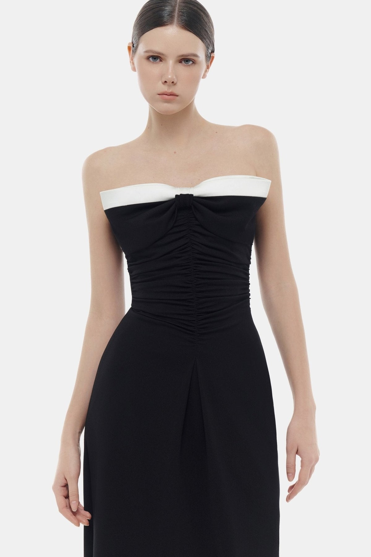 Black Bow Ruched Maxi Dress by Montsand