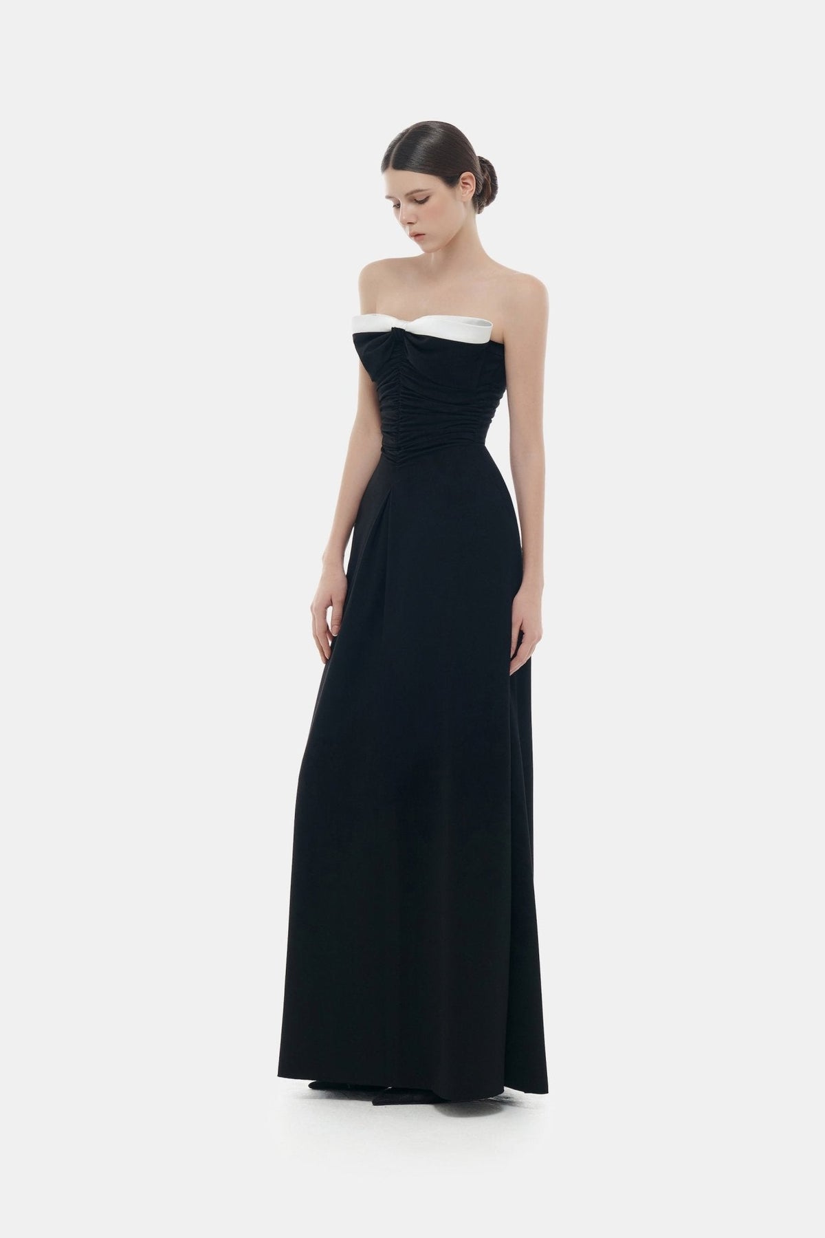 Black Bow Ruched Maxi Dress by Montsand