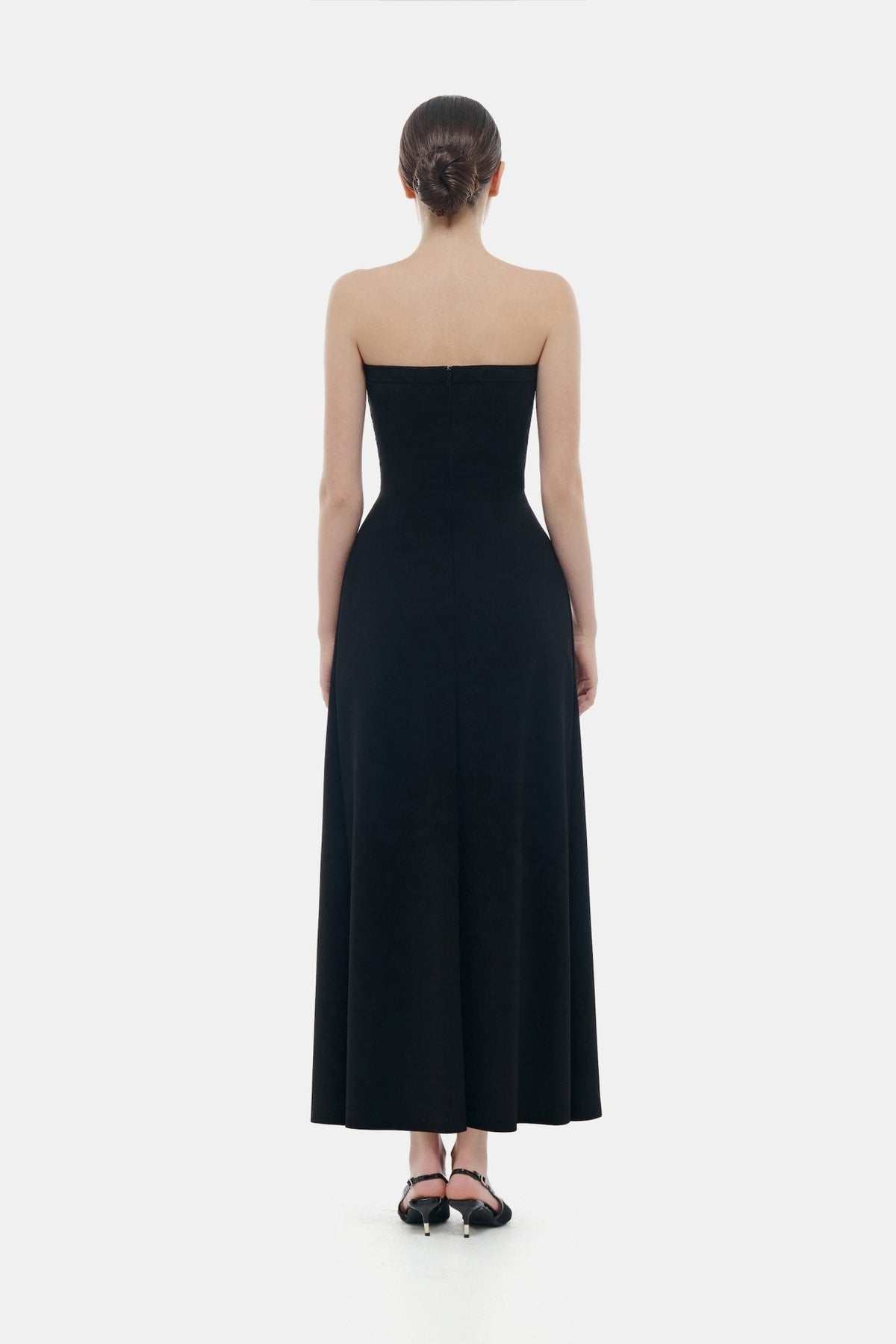 Black Bow Ruched Midi Dress by Montsand
