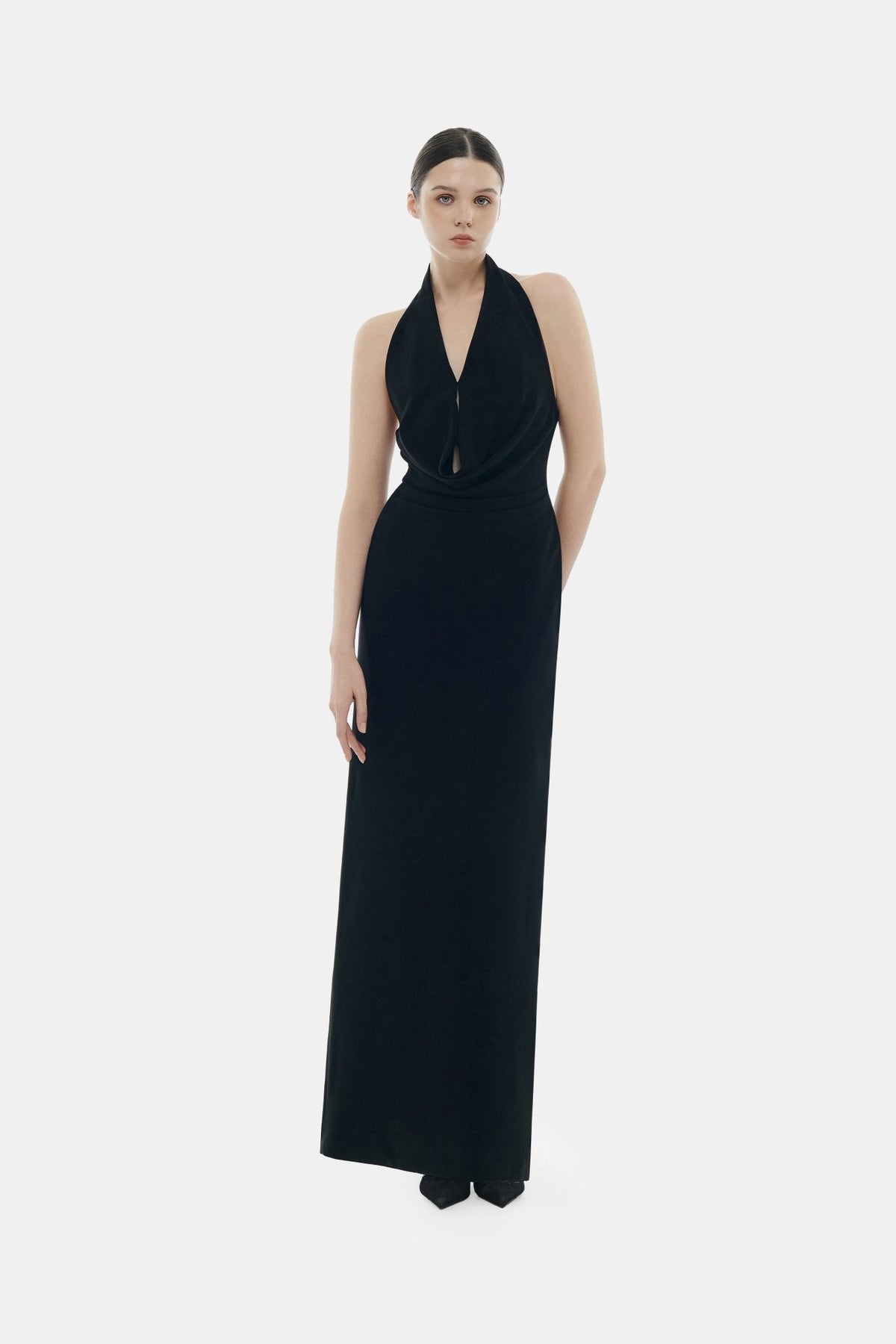 Black Cowl-neck Maxi Dress by Montsand