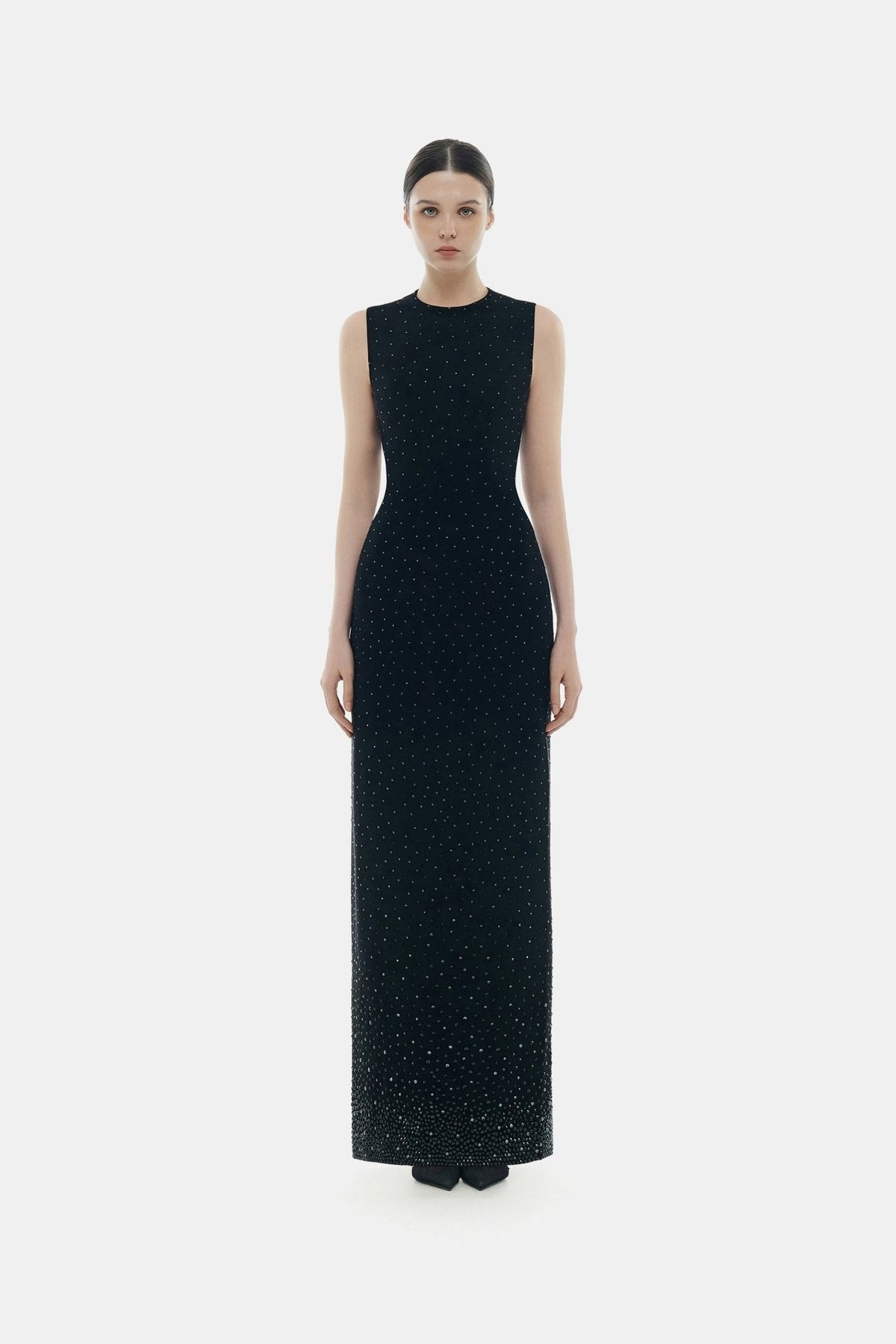 Black Crystal Beaded Maxi Dress by Montsand