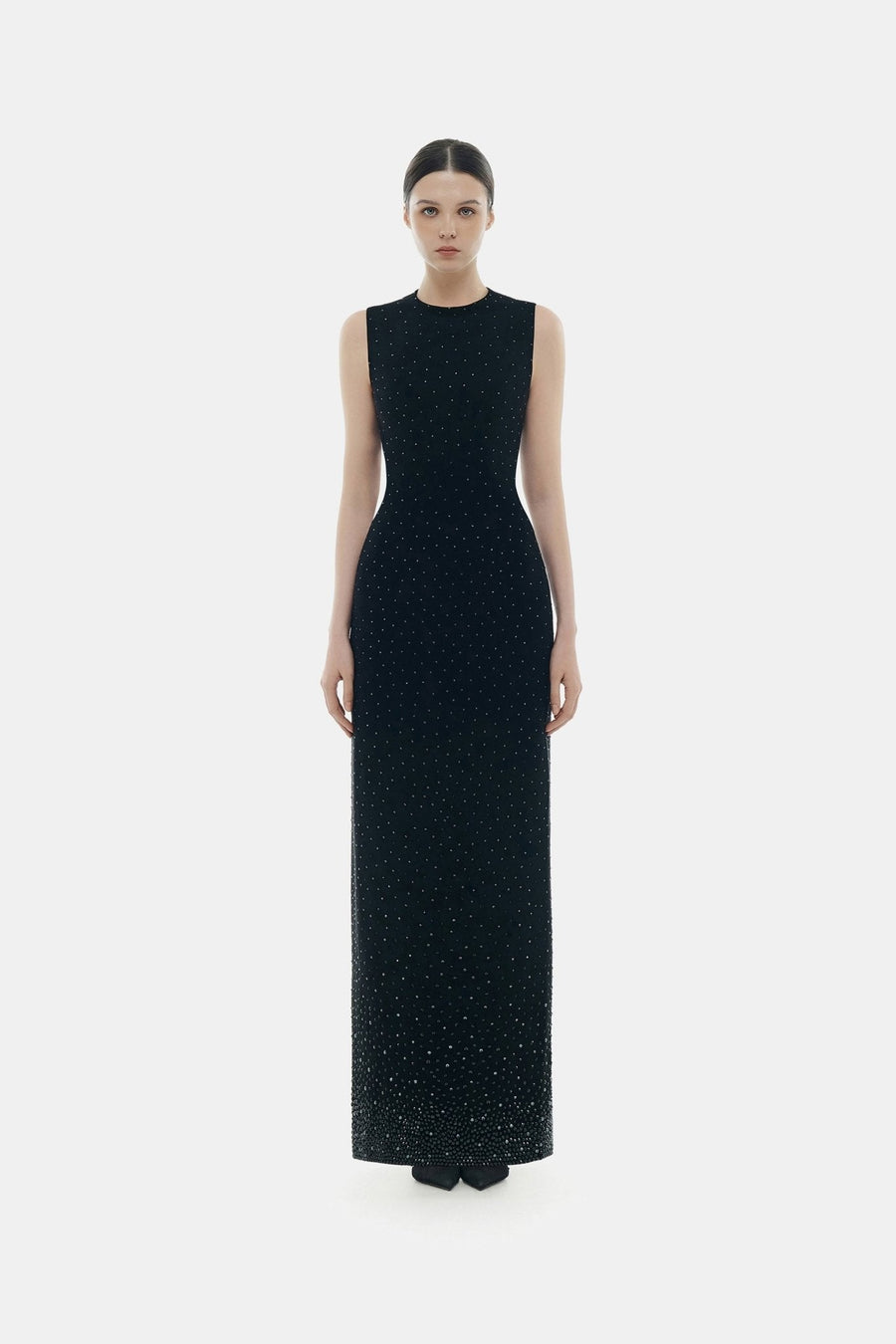 Black Crystal Beaded Maxi Dress