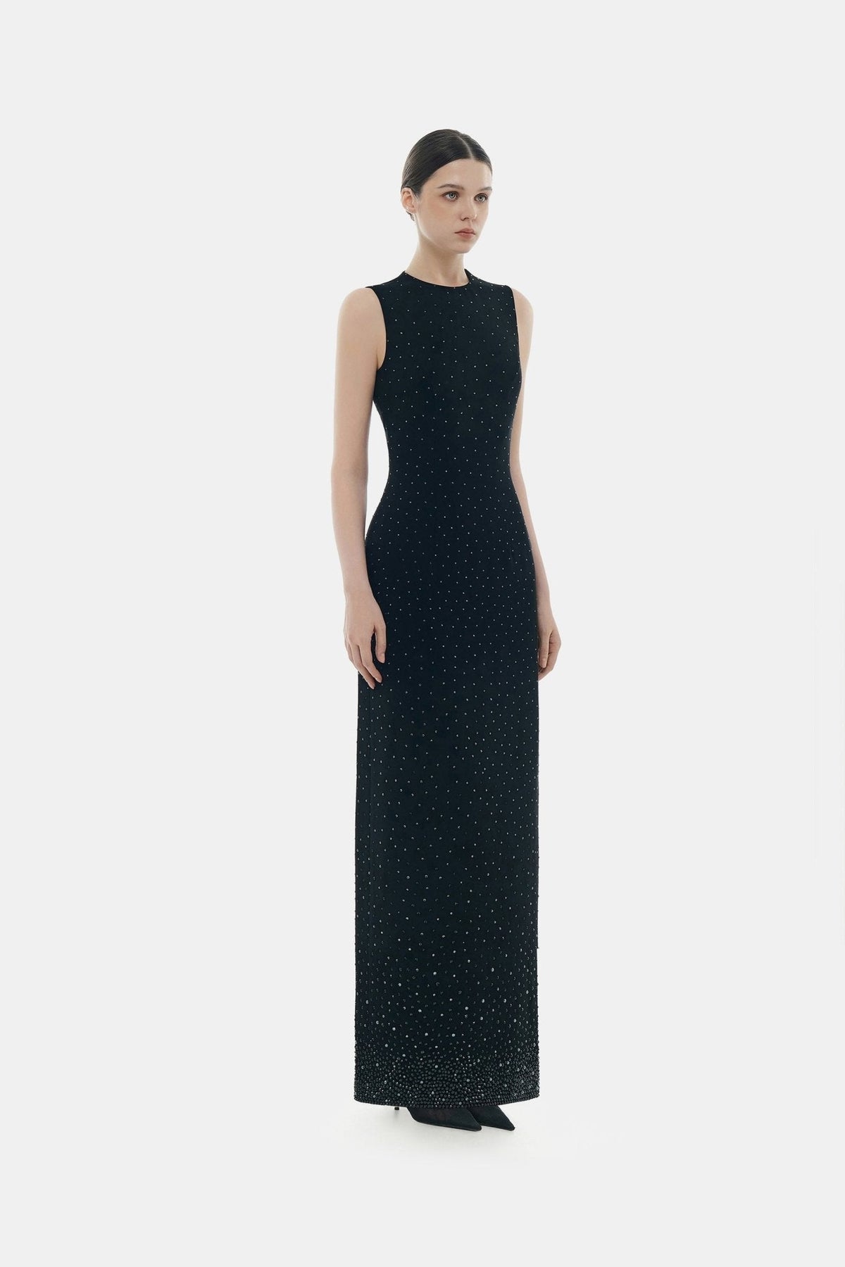 Black Crystal Beaded Maxi Dress by Montsand