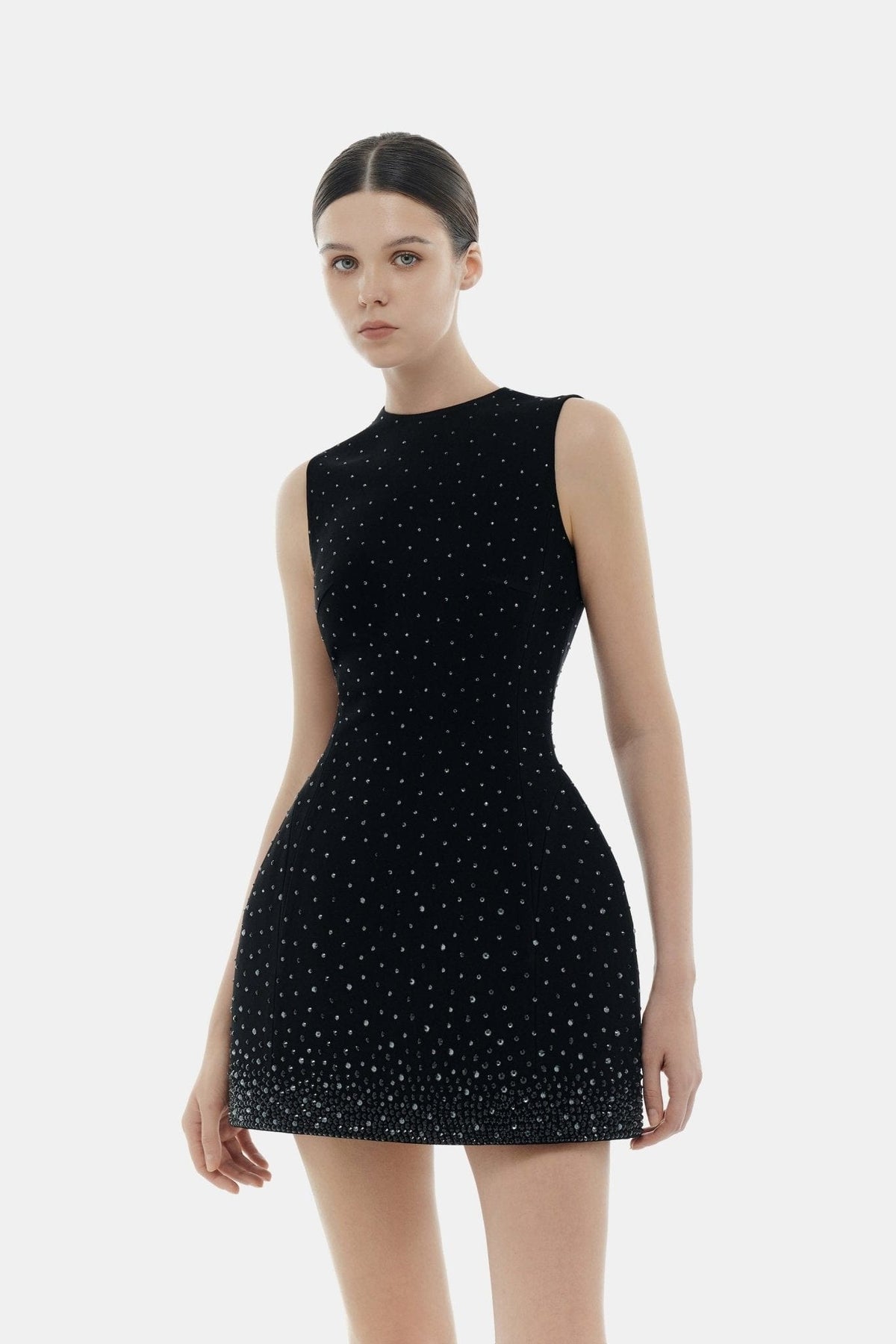 Black Crystal Beaded Mini Dress by Montsand