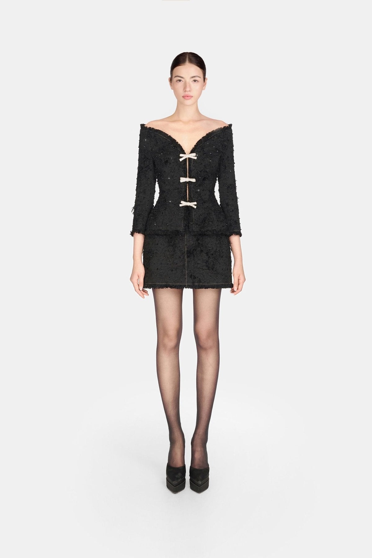 Black Crystal Beaded Mini Skirt by Montsand