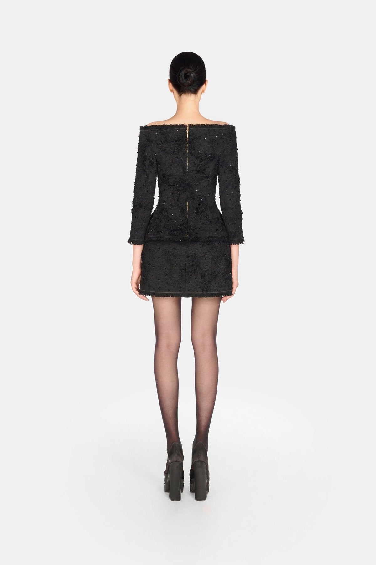Black Crystal Beaded Mini Skirt by Montsand