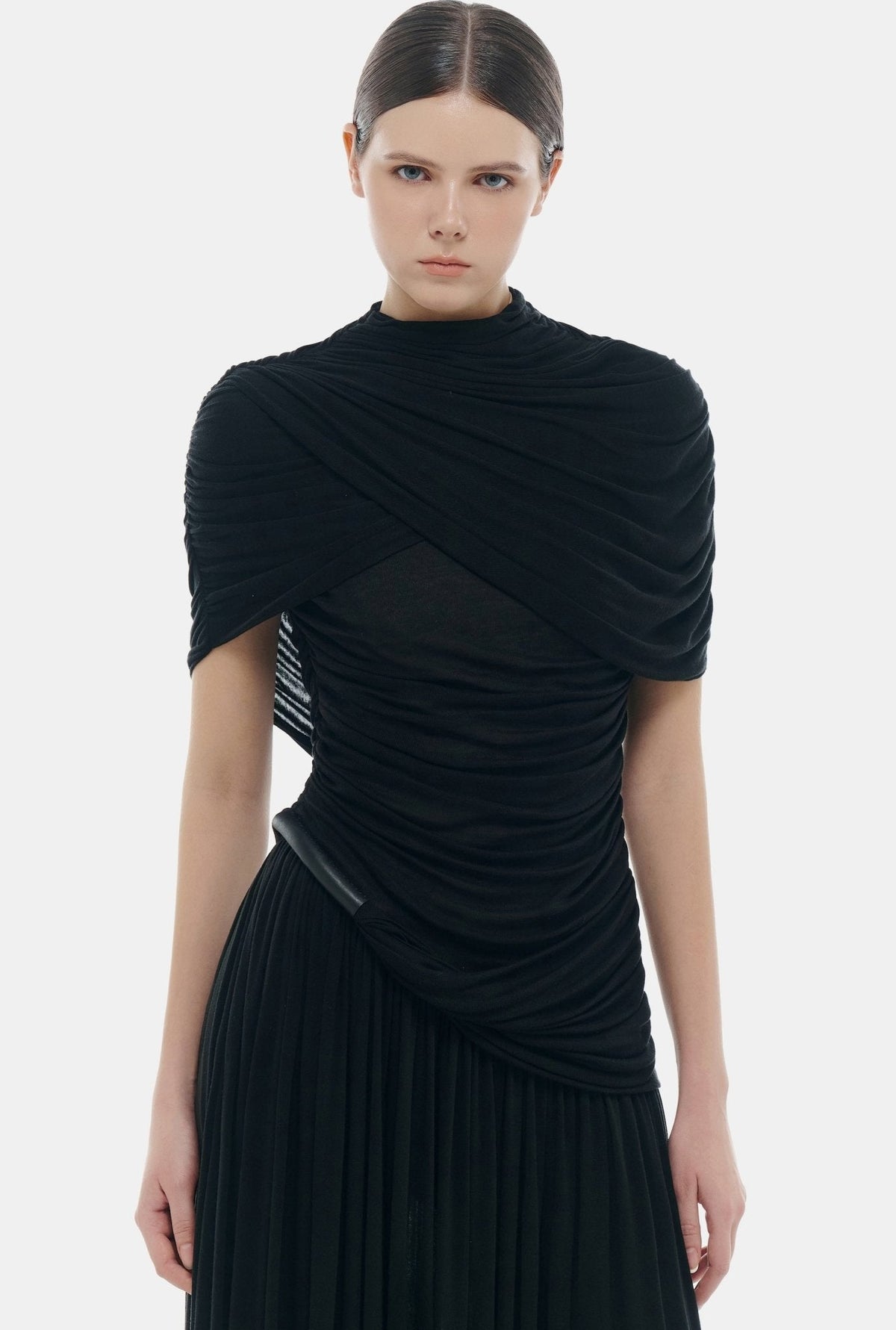 Black Draped Cape Mini Dress by Montsand