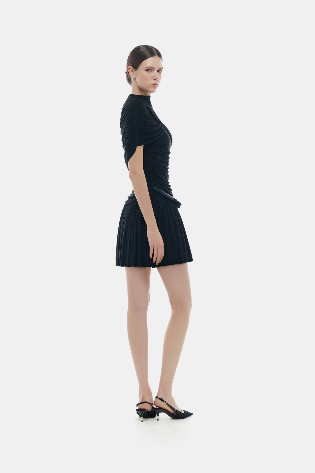 Black Draped Cape Mini Dress by Montsand