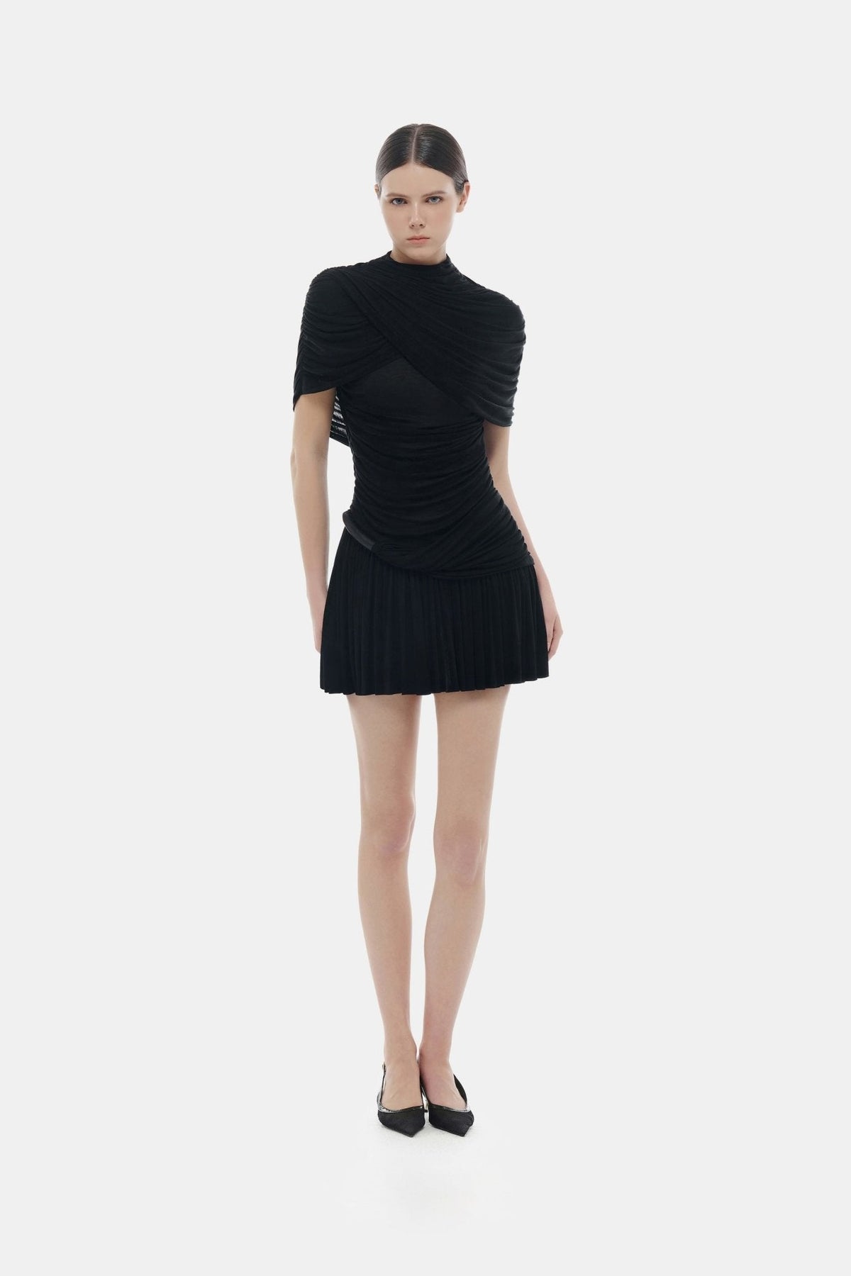 Black Draped Cape Mini Dress by Montsand