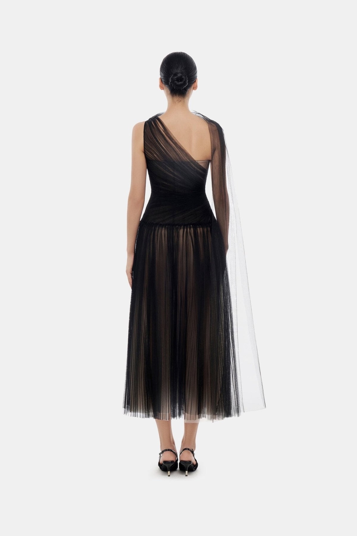 Black Draped Midi Dress by Montsand