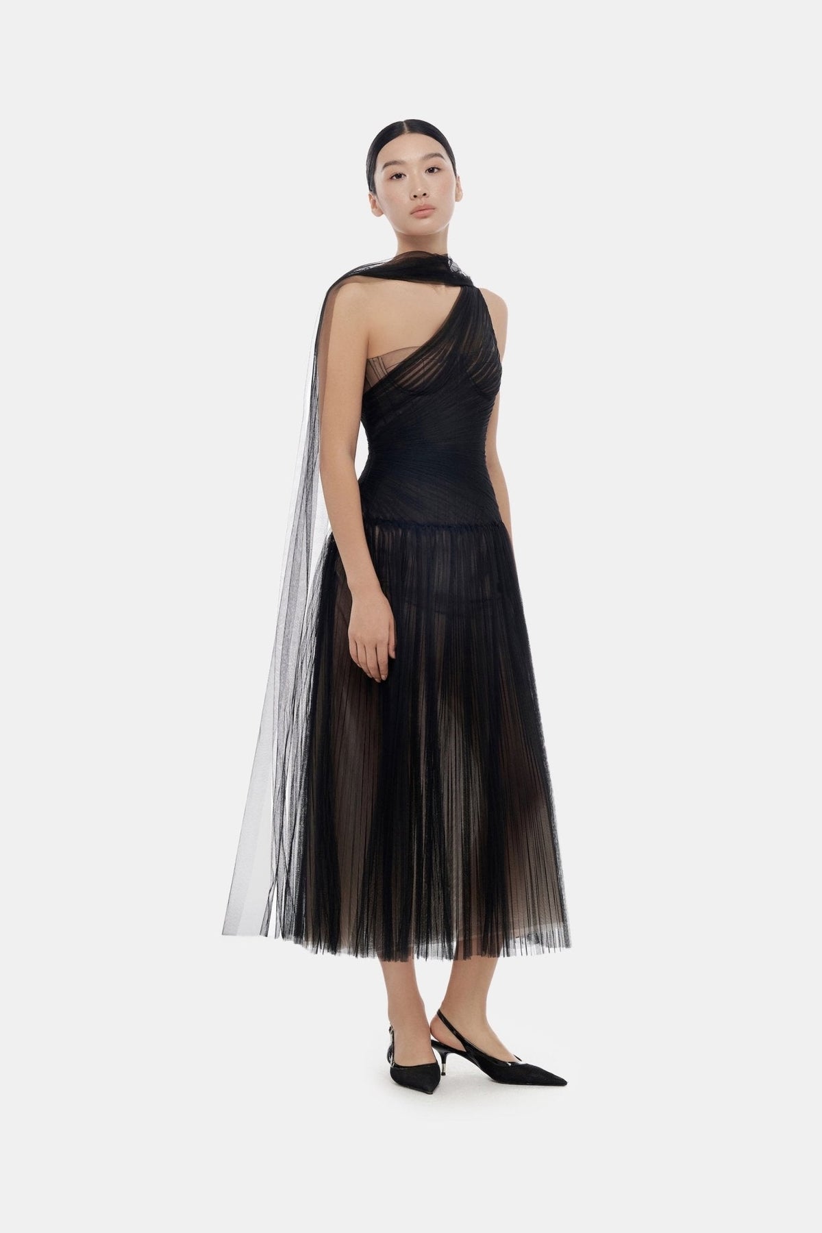 Black Draped Midi Dress by Montsand
