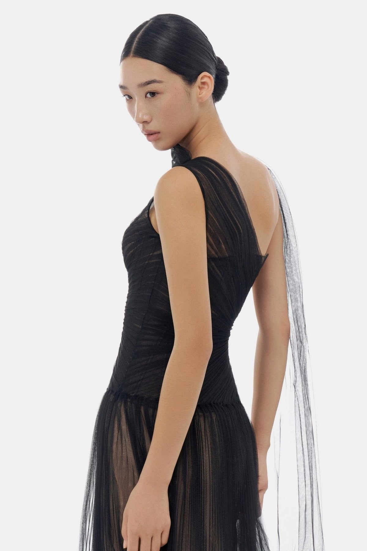 Black Draped Midi Dress by Montsand