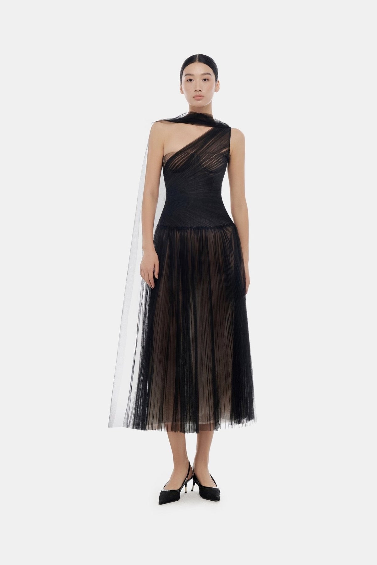 Black Draped Midi Dress by Montsand