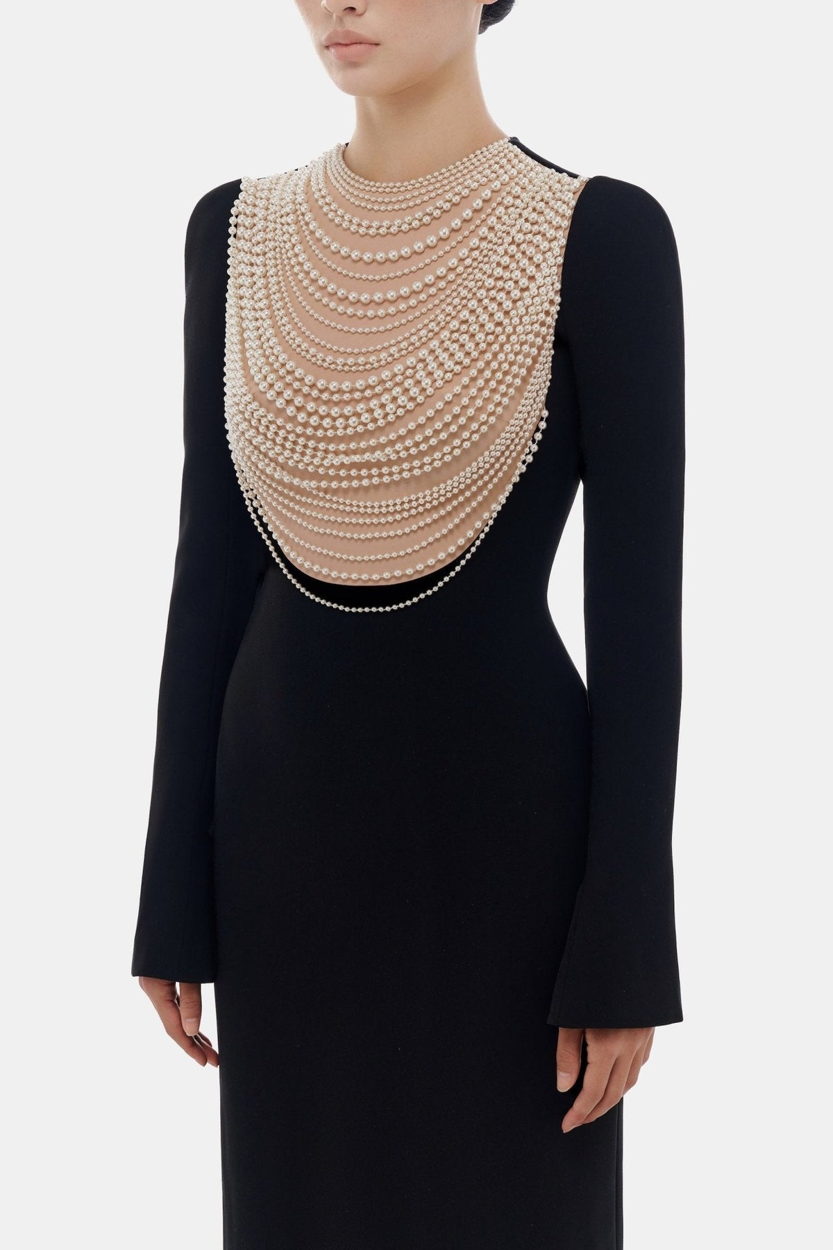 Black Faux-pearl Embellished  Dress by Montsand