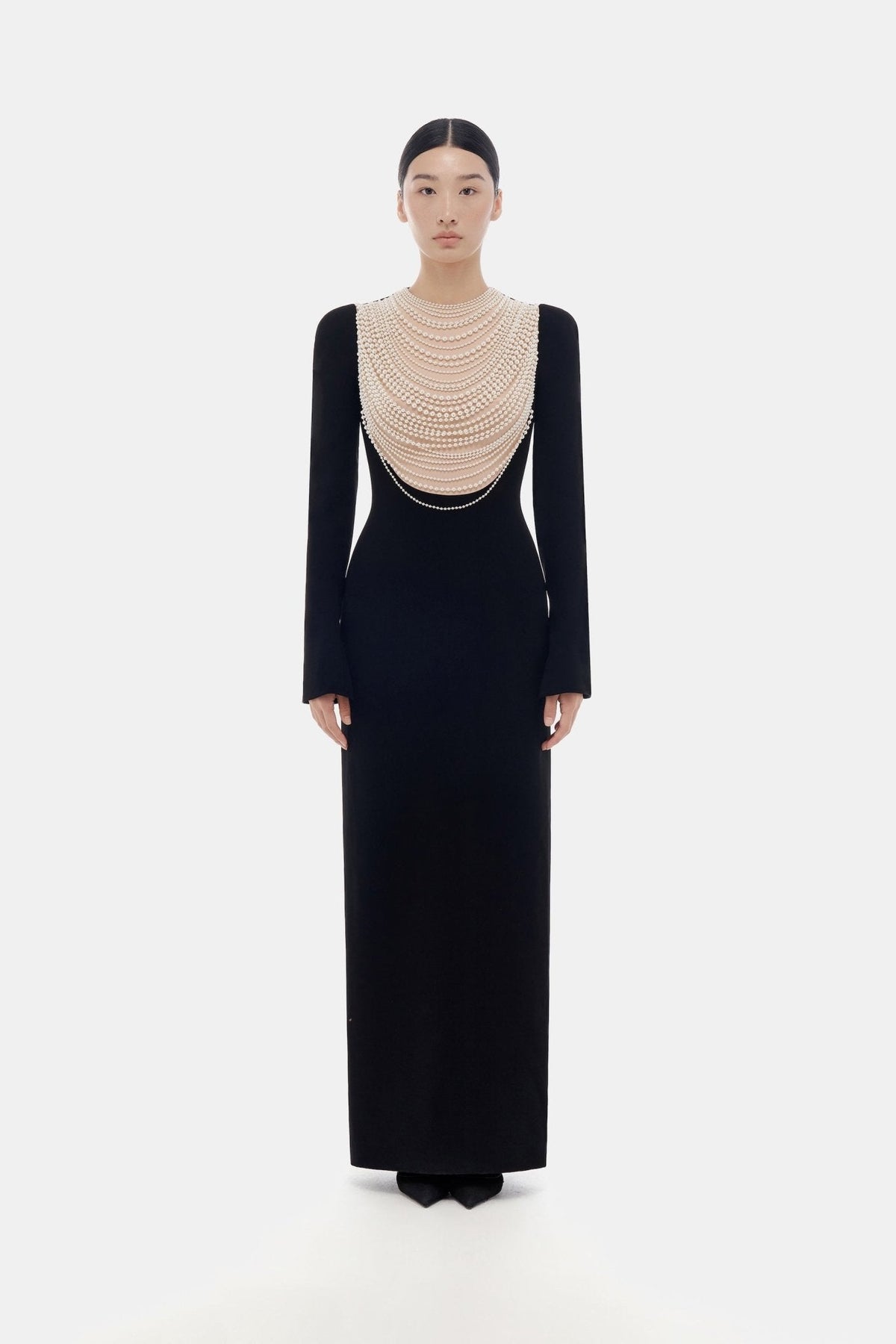 Black Faux-pearl Embellished  Dress by Montsand