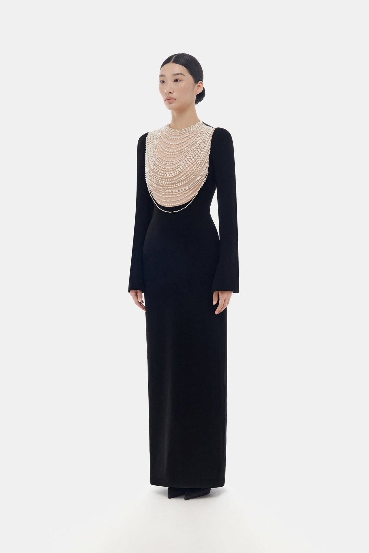 Black Faux-pearl Embellished  Dress by Montsand
