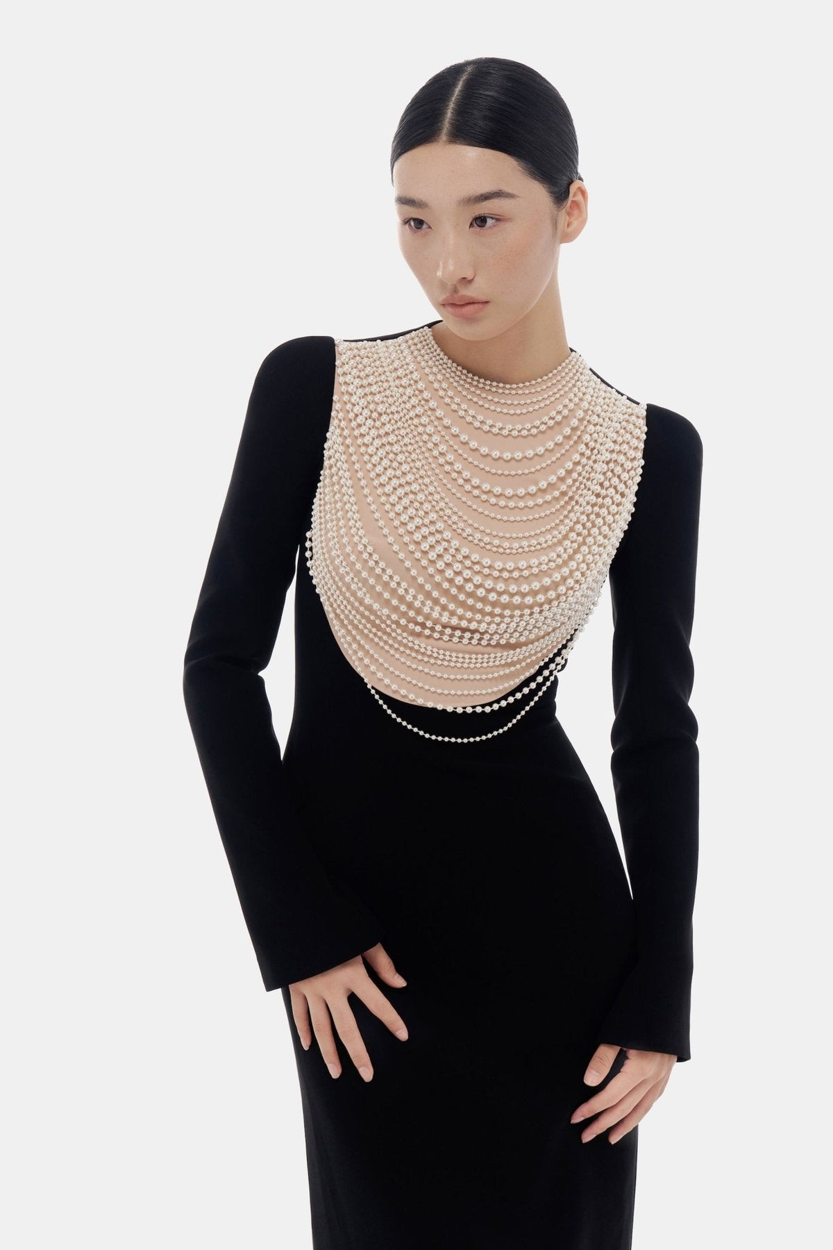 Black Faux-pearl Embellished  Dress by Montsand