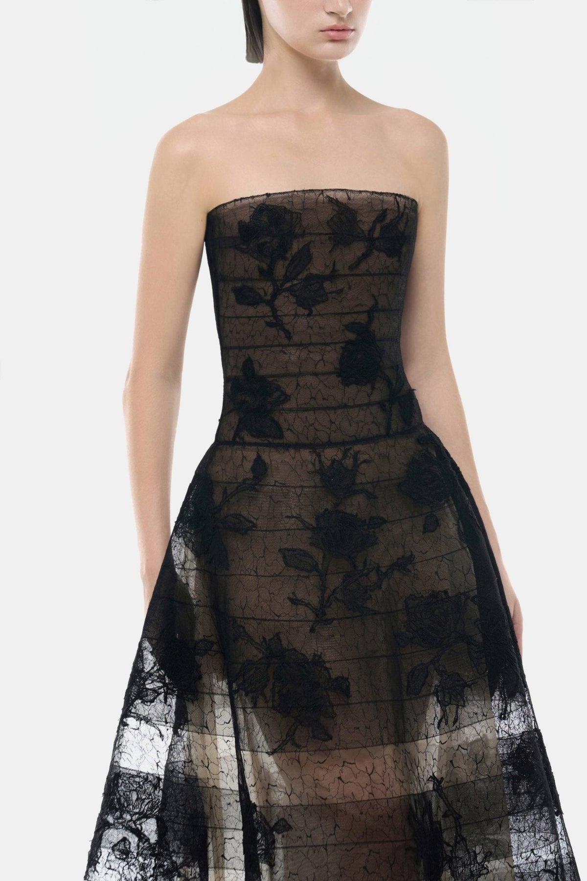 Black Floral Appliqué Midi Dress by Montsand