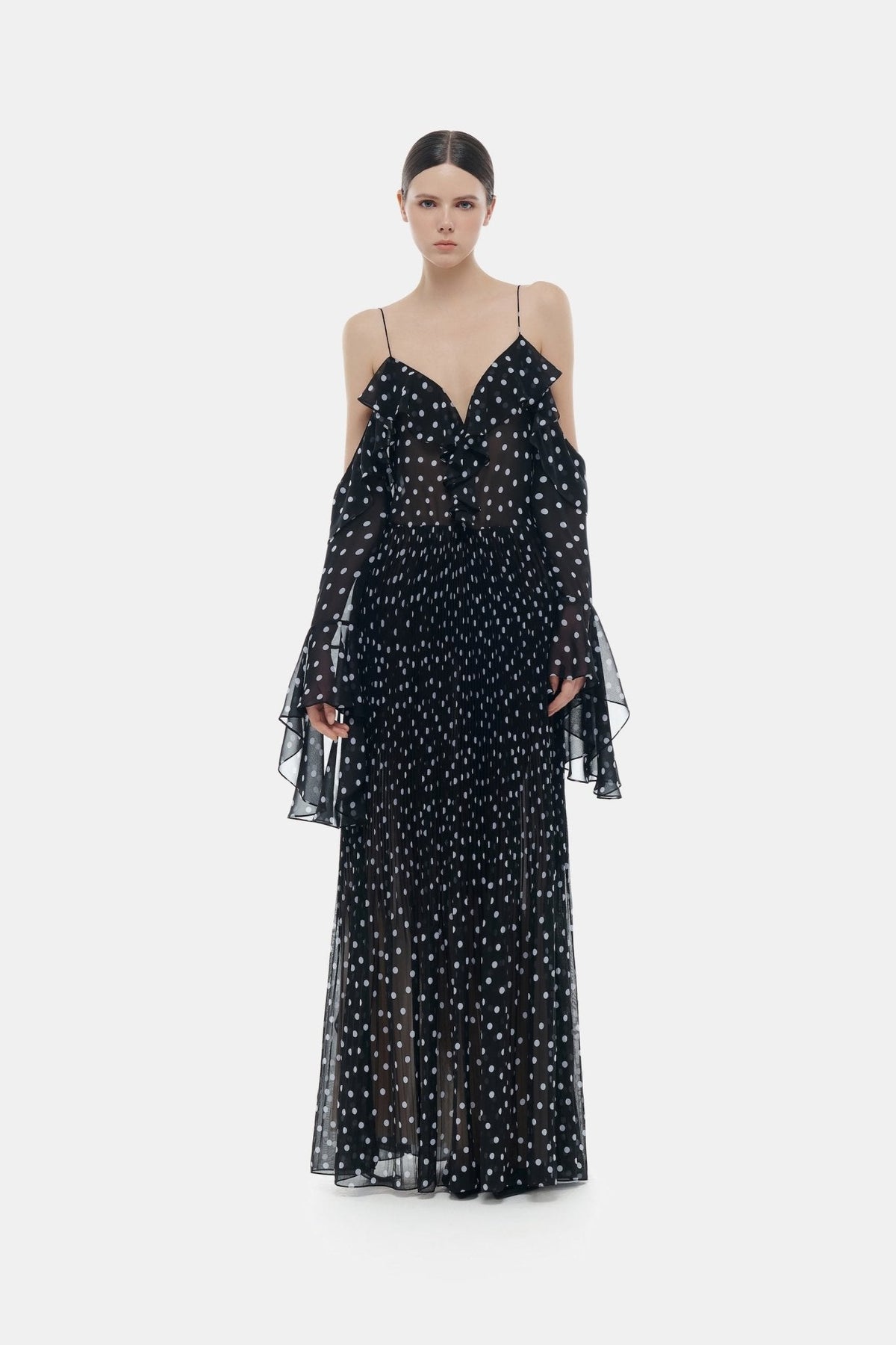 Black Off-shoulder Flowing Dress by Montsand