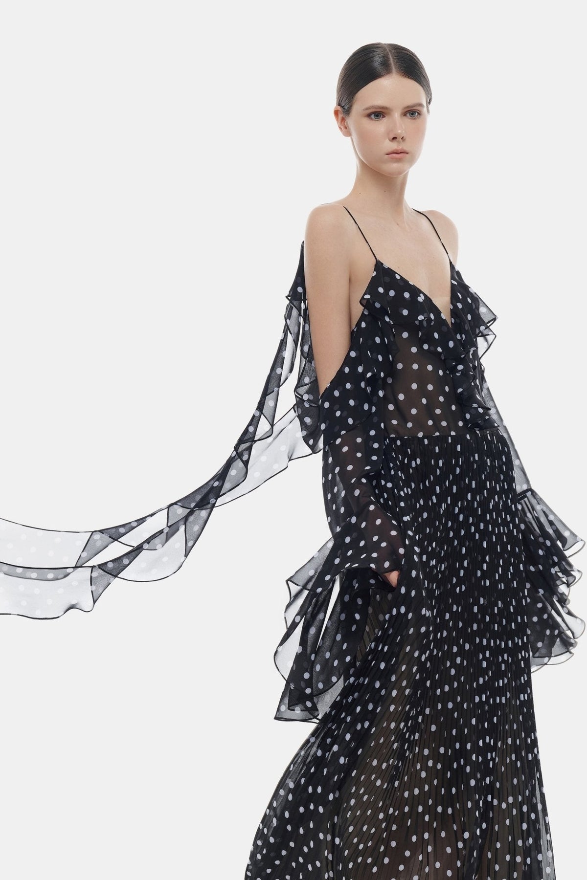Black Off-shoulder Flowing Dress by Montsand
