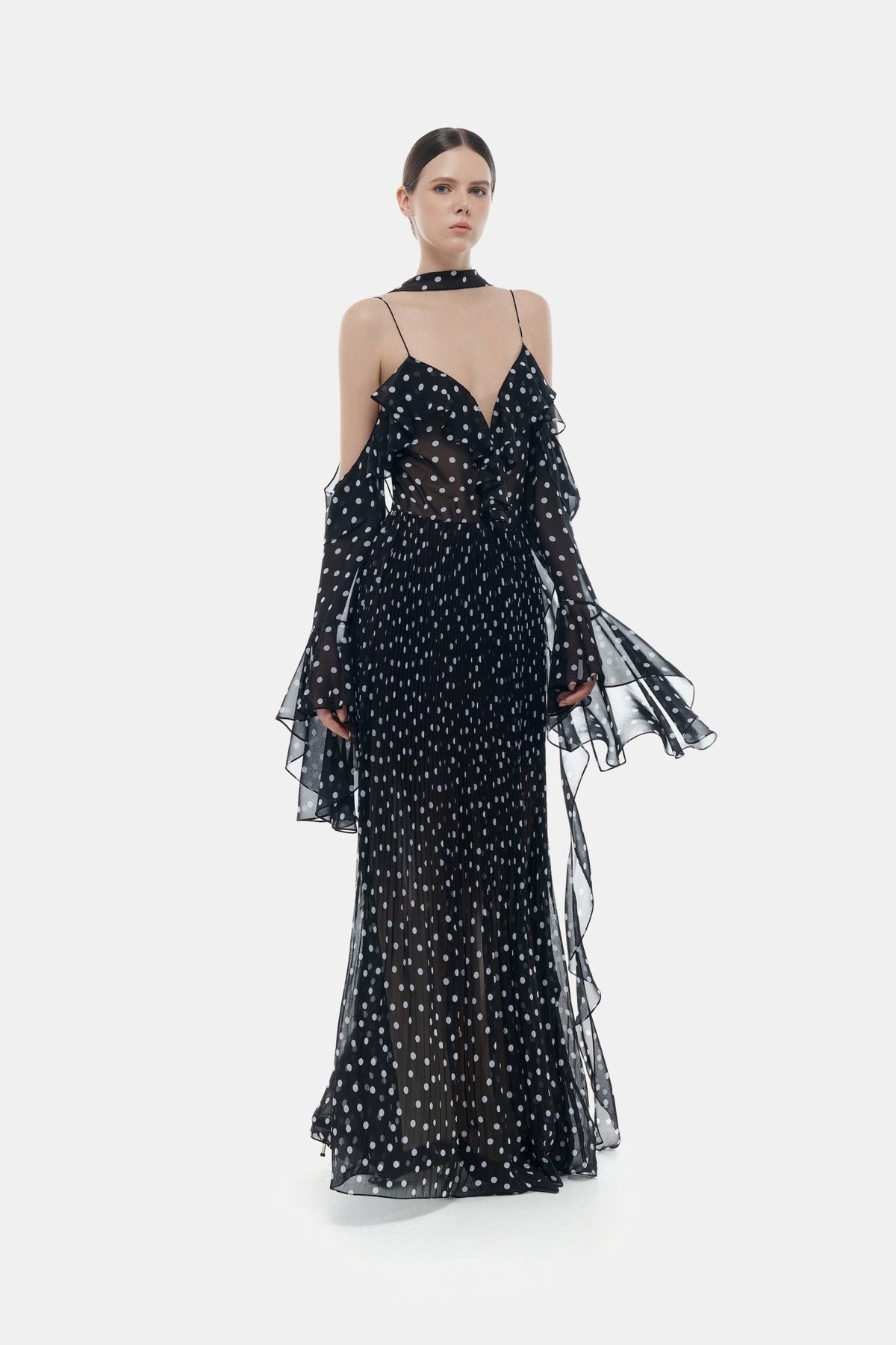 Black Off-shoulder Flowing Dress by Montsand