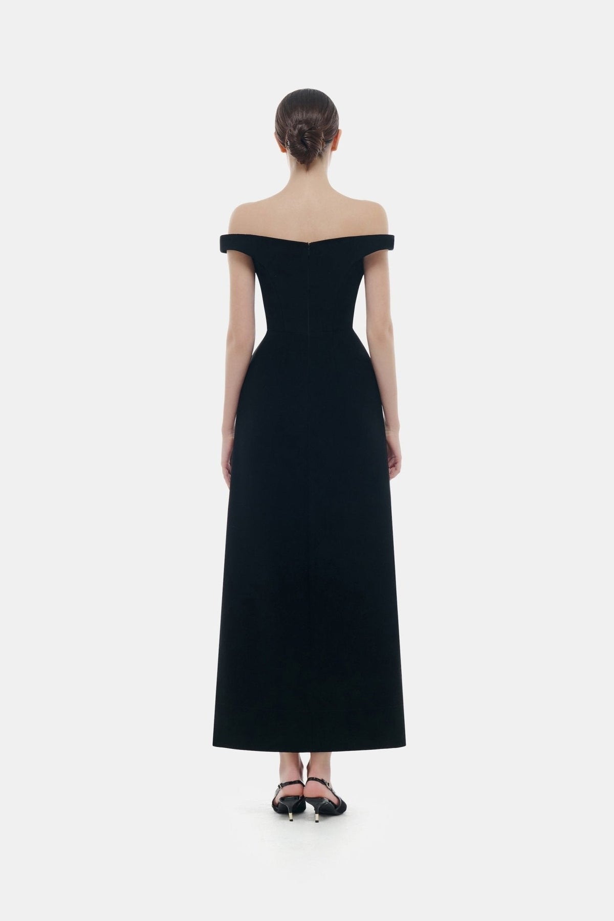 Black Off Shoulder Lace Detail Midi Dress by Montsand