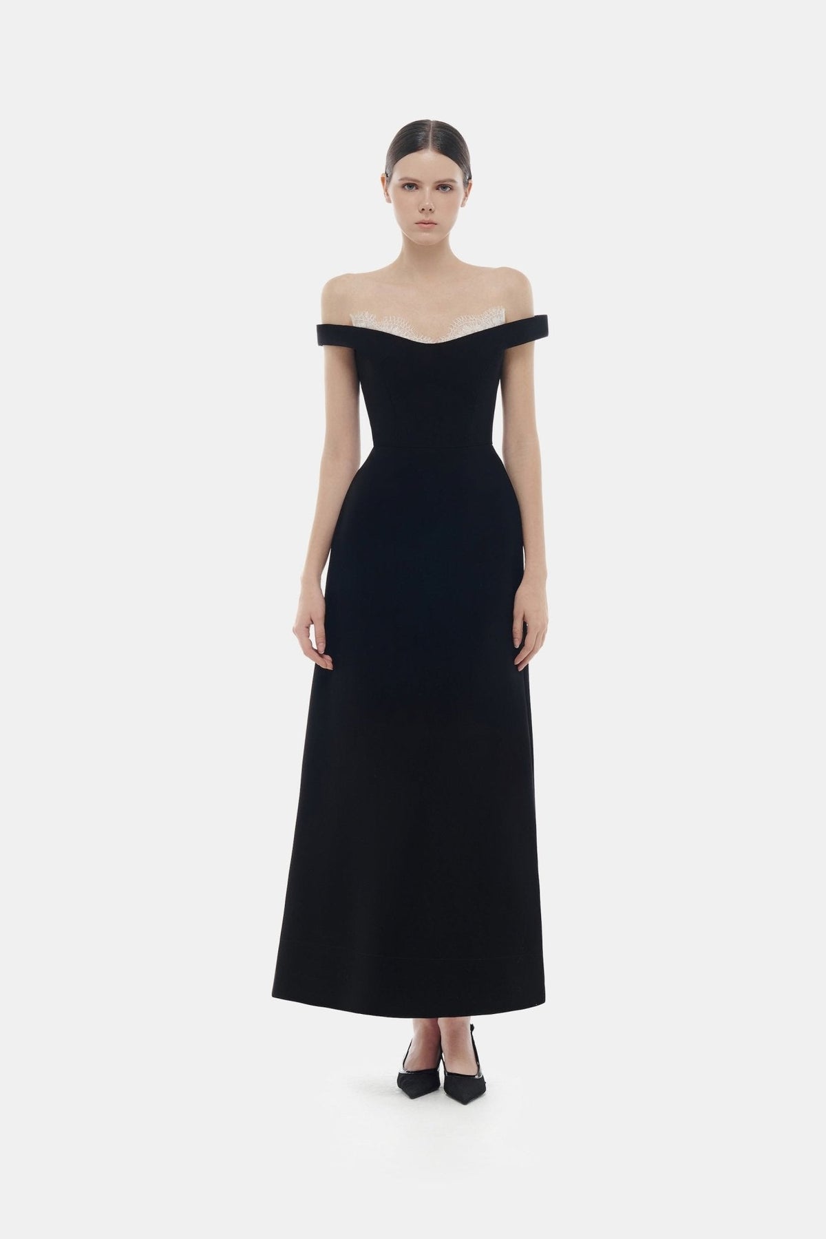 Black Off Shoulder Lace Detail Midi Dress by Montsand