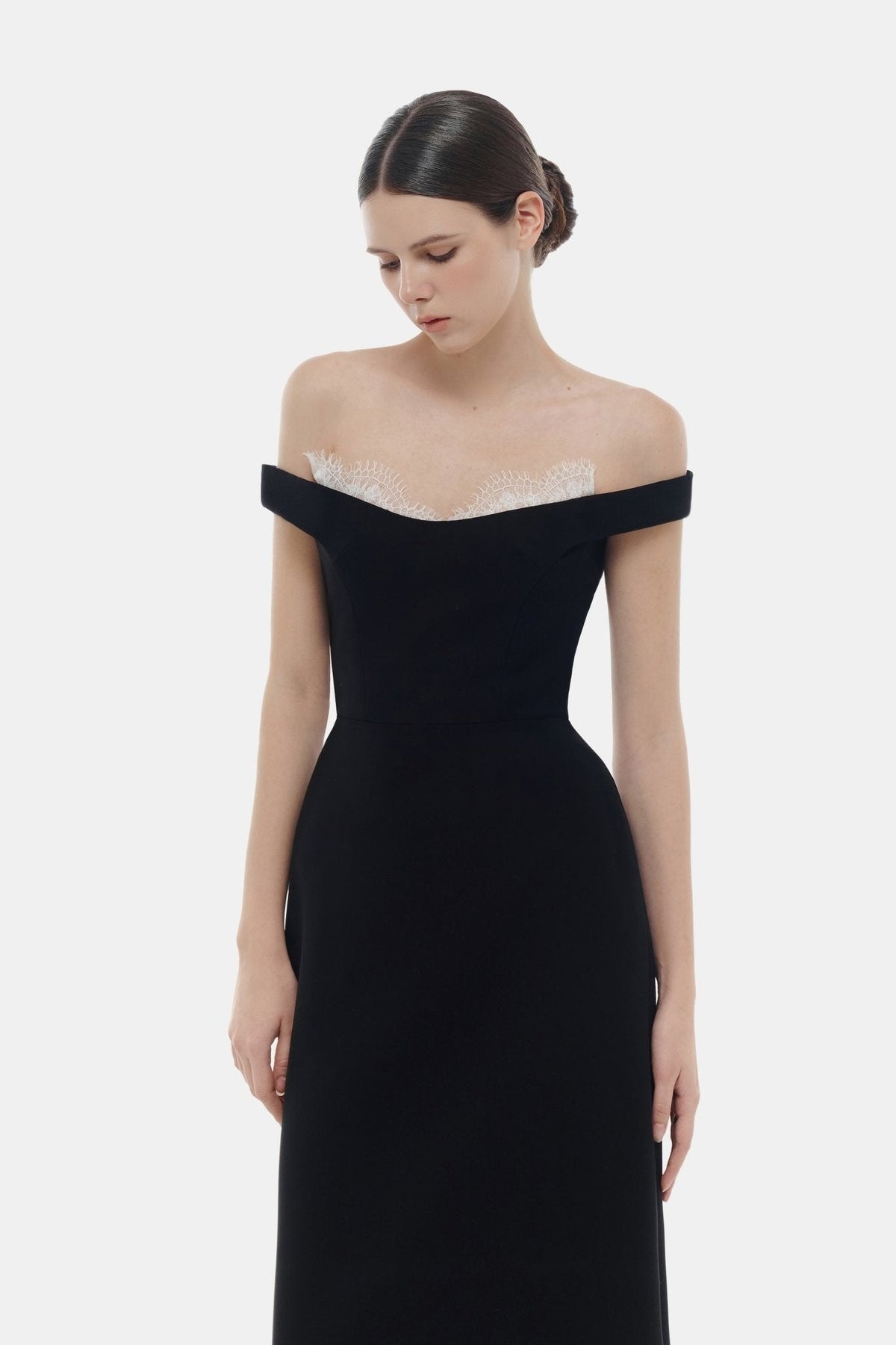 Black Off Shoulder Lace Detail Midi Dress by Montsand