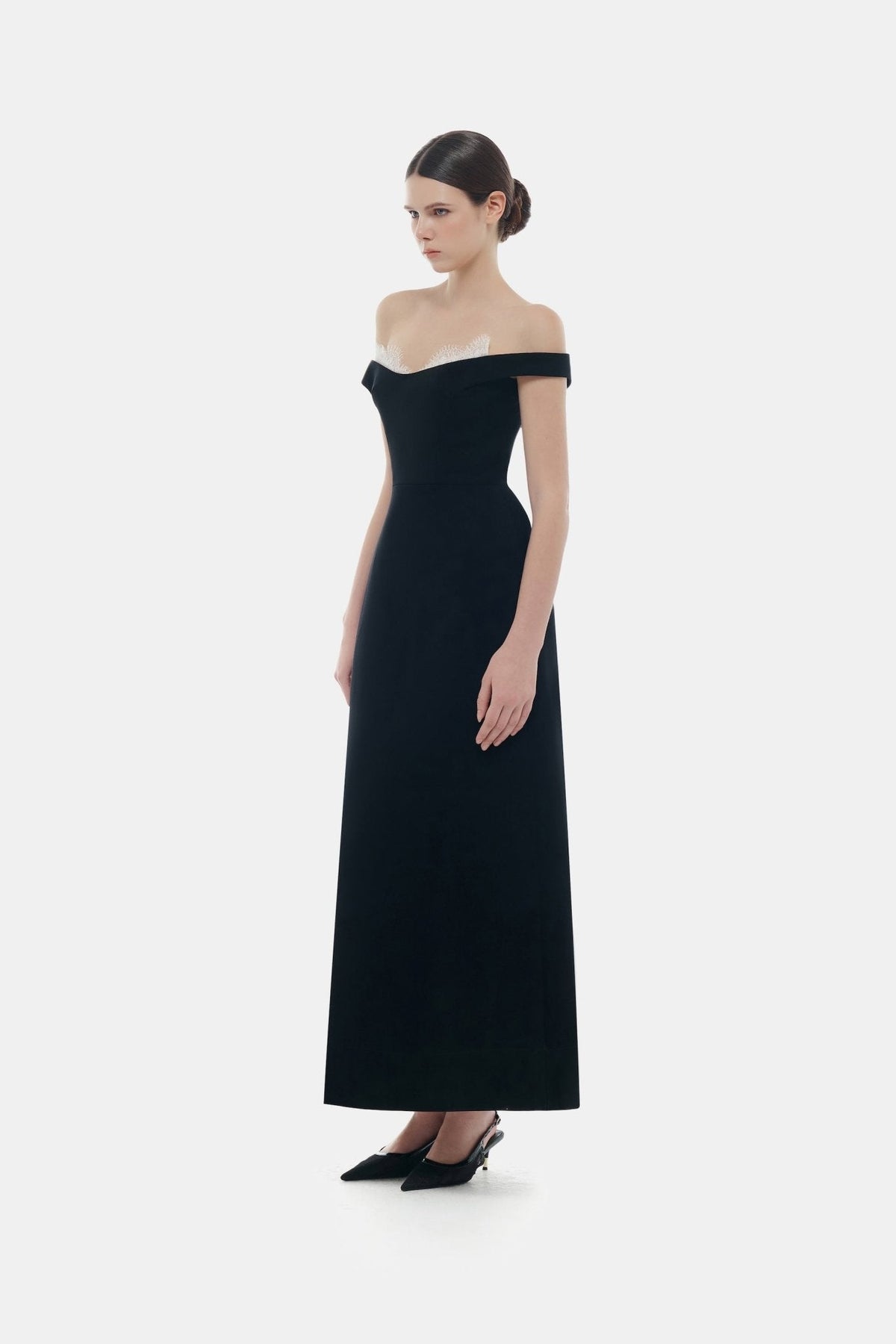 Black Off Shoulder Lace Detail Midi Dress by Montsand